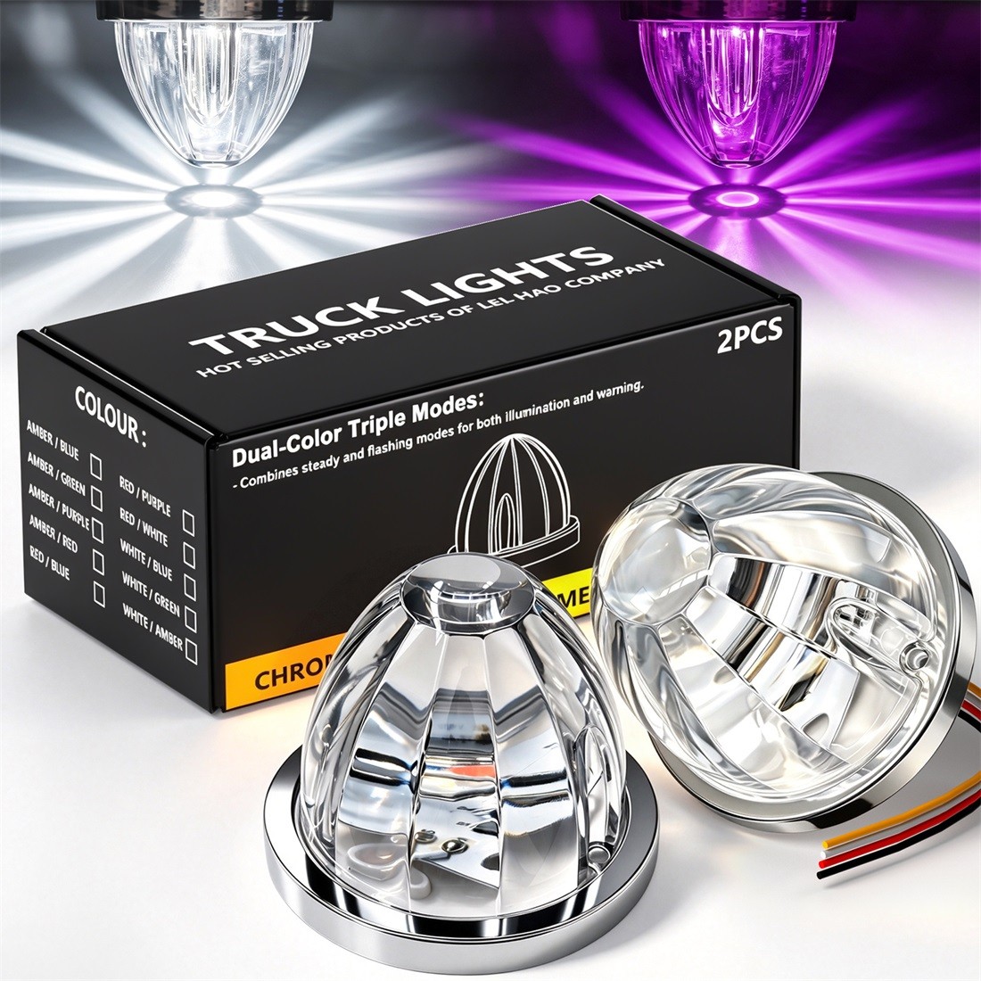 2x LED Watermelon Lights White Purple Dual Color Truck Trailer Marker Lights 12V