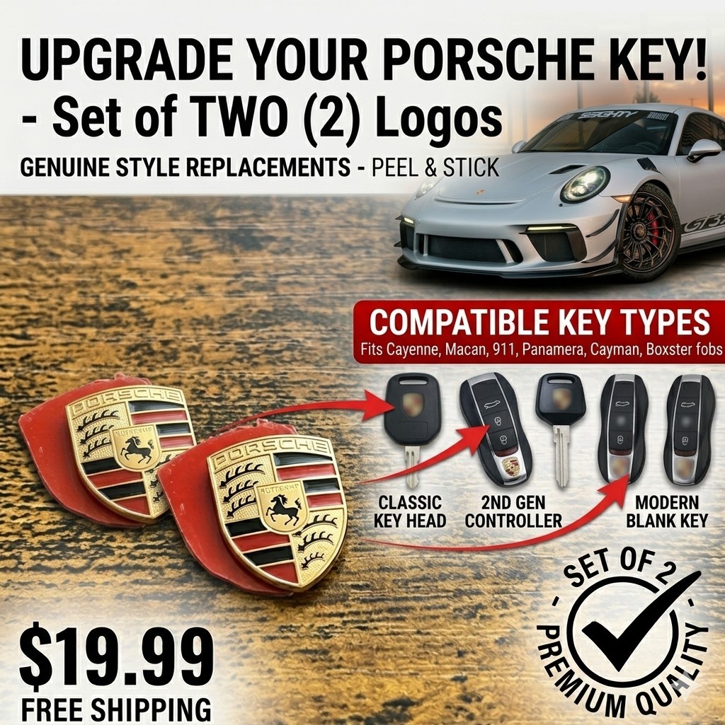 2X Key Fob Replacement for Porsche Colored Crest Small Emblem Logo 99663744300 2X Key Fob Replacement for Porsche Colored Crest Small Emblem Logo 99663744300
