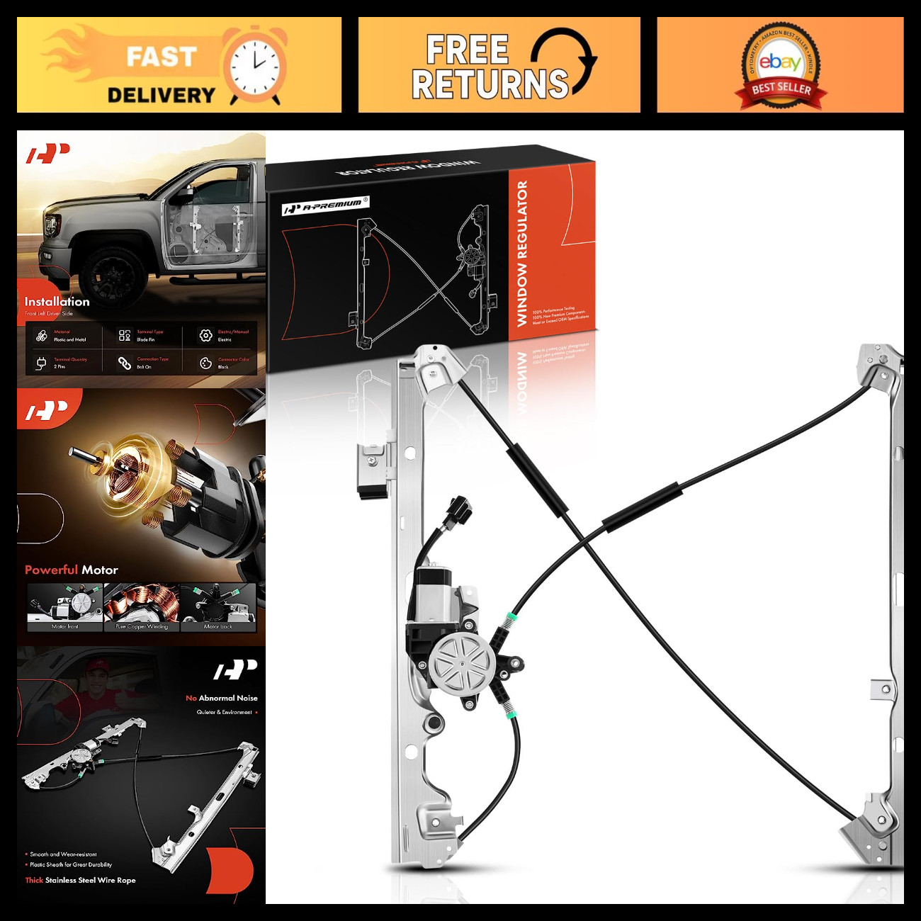 Power Window Regulator with Motor for Front Driver Side - Easy Install, Durable
