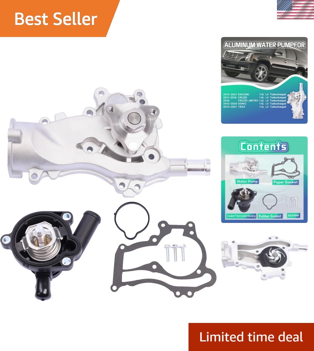 Water Pump Thermostat Kit for 2011-2020 Cruze, Encore, Sonic, and Trax