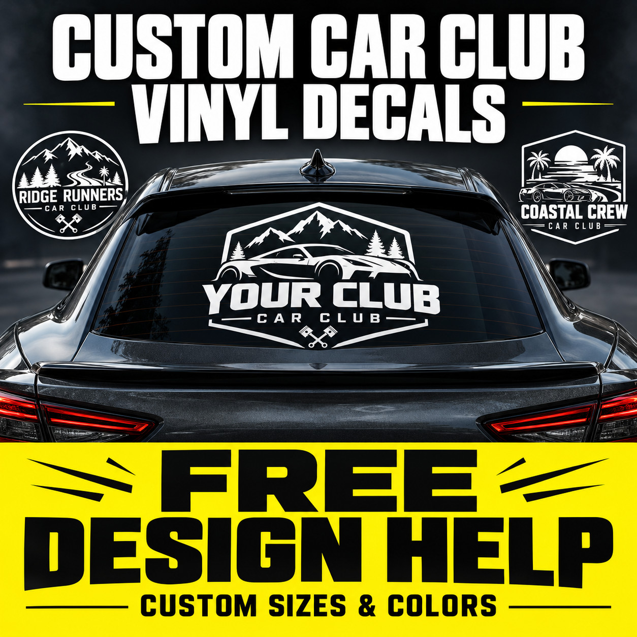 Custom Car Club Vinyl Decals Personalized Window Stickers Logo Lettering