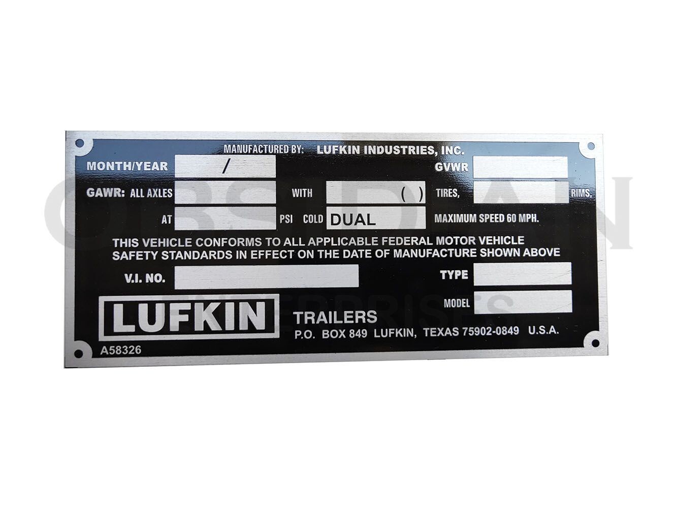 Customized Vintage Lufkin Trailer / Truck Alloy Name Plate