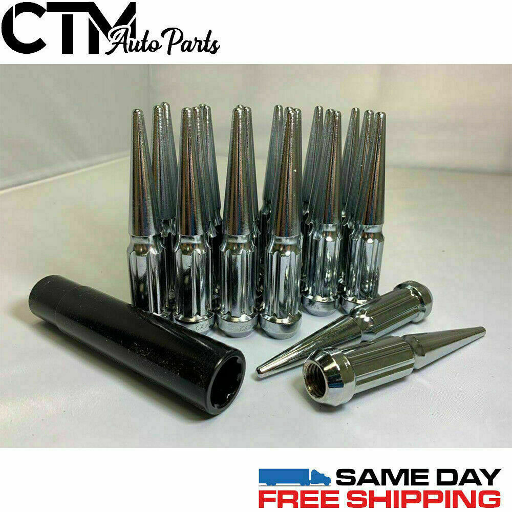 20PC 4.5\'\'CHROME 14X2 SPLING SPIKE LUG NUTS + KEY FIT F150 Navigator Expedition 