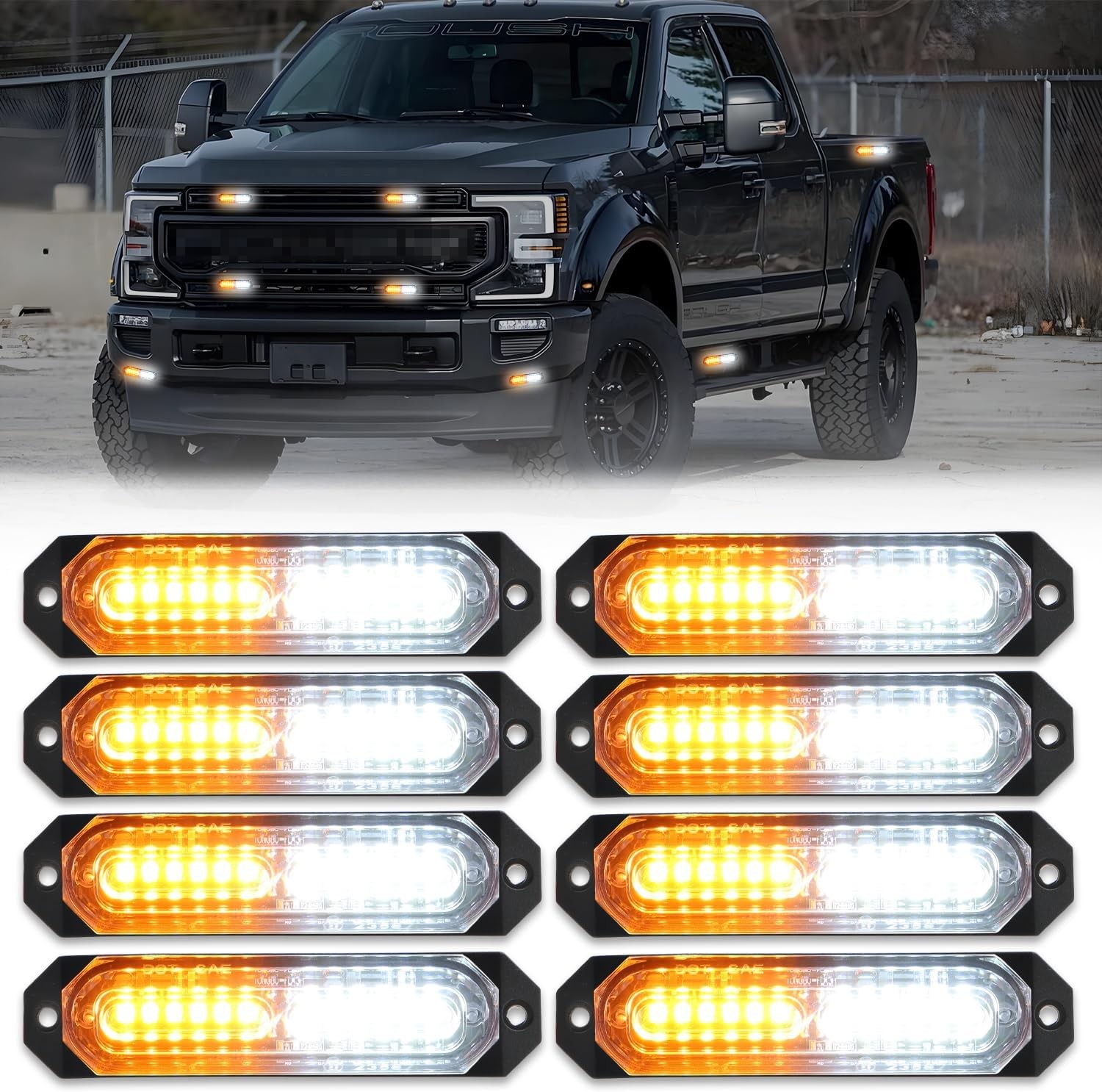 Upgraded 8 PCS [SUPER BRIGHT] 12-LED Sync Feature Amber & White Lights 