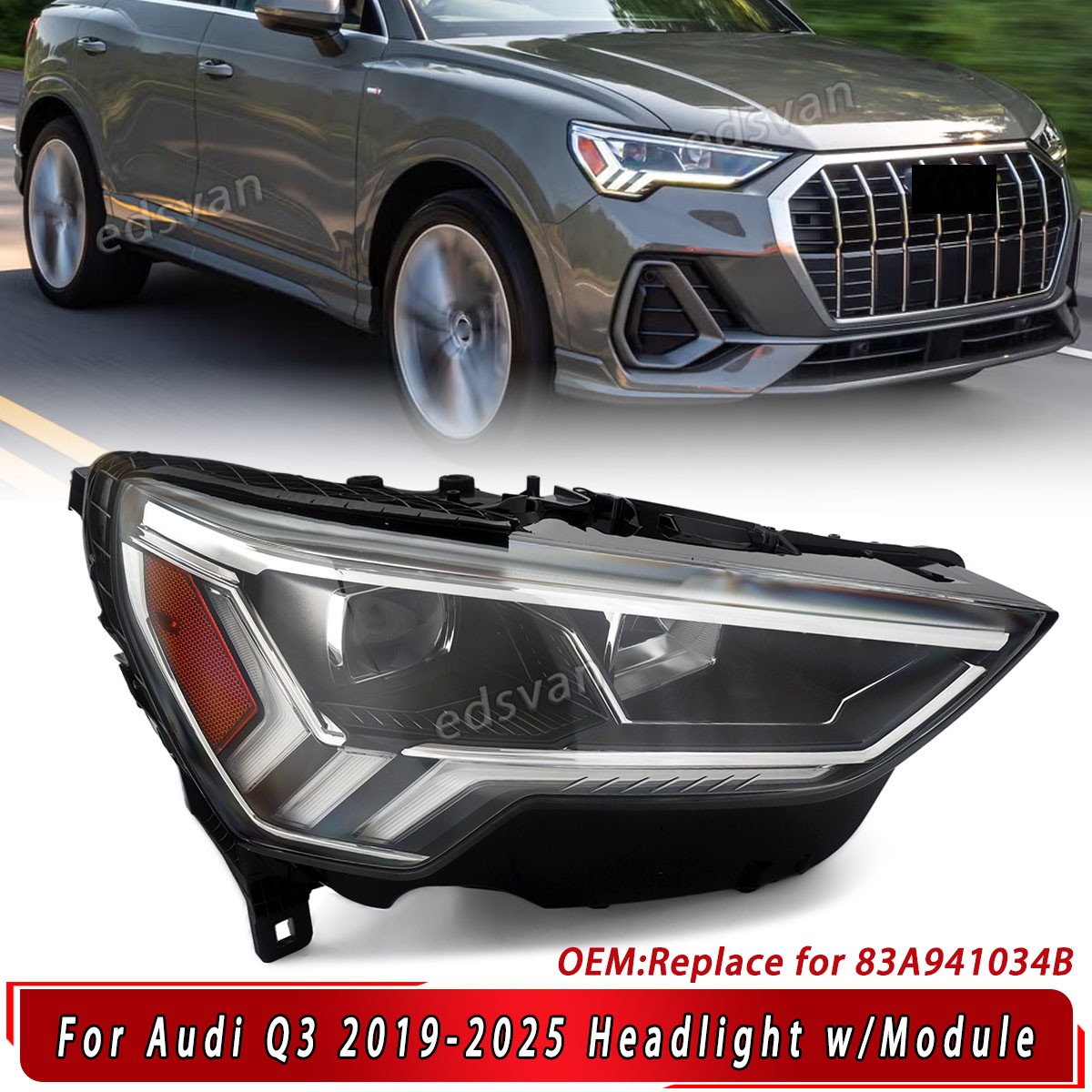For 2019-2025 Audi Q3 Full LED W/AFS Headlight Right Passenger Side 83A941034B