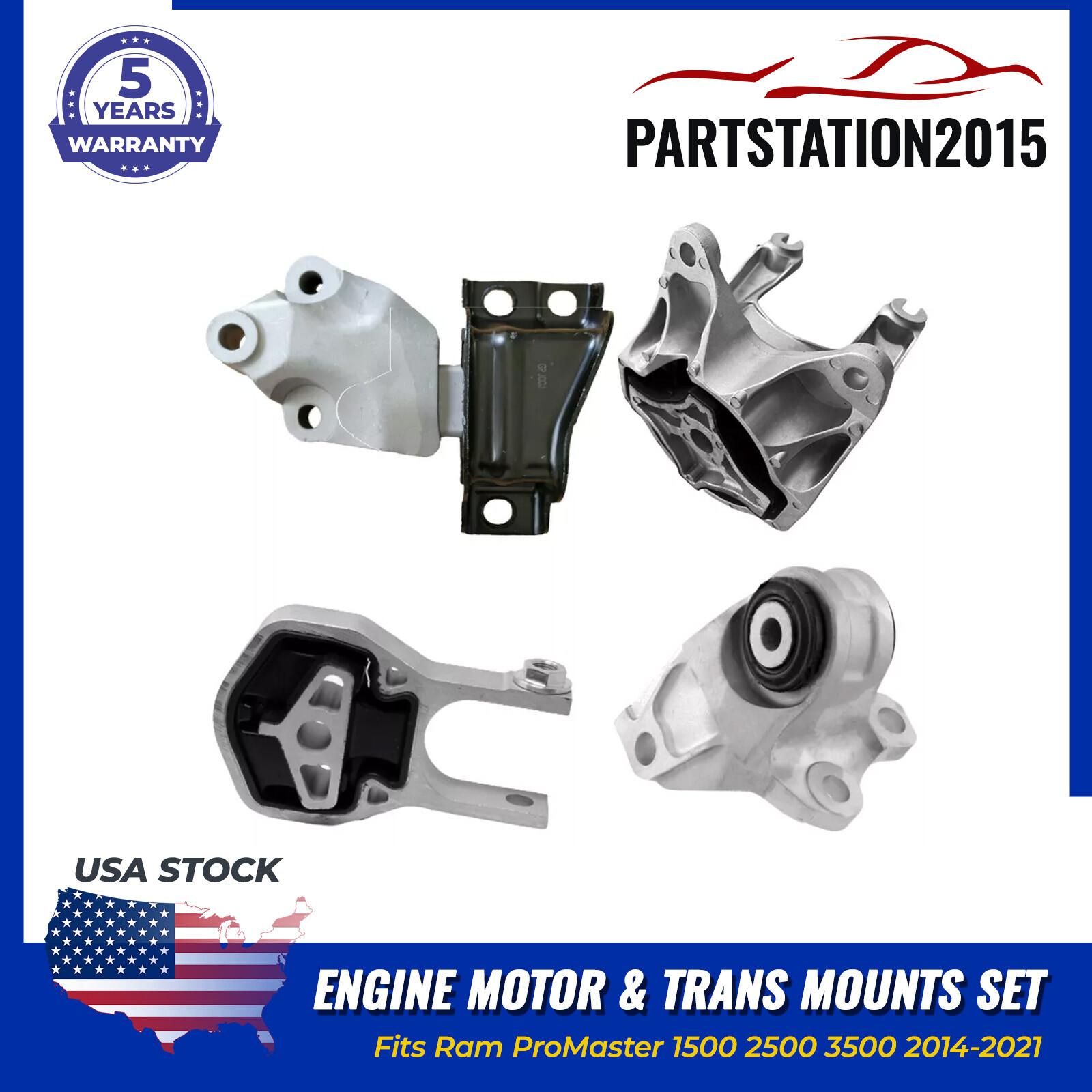 4Pcs Fits Ram ProMaster 1500 2500 3500 2014-21 Engine Mounts &Trans Mount Set