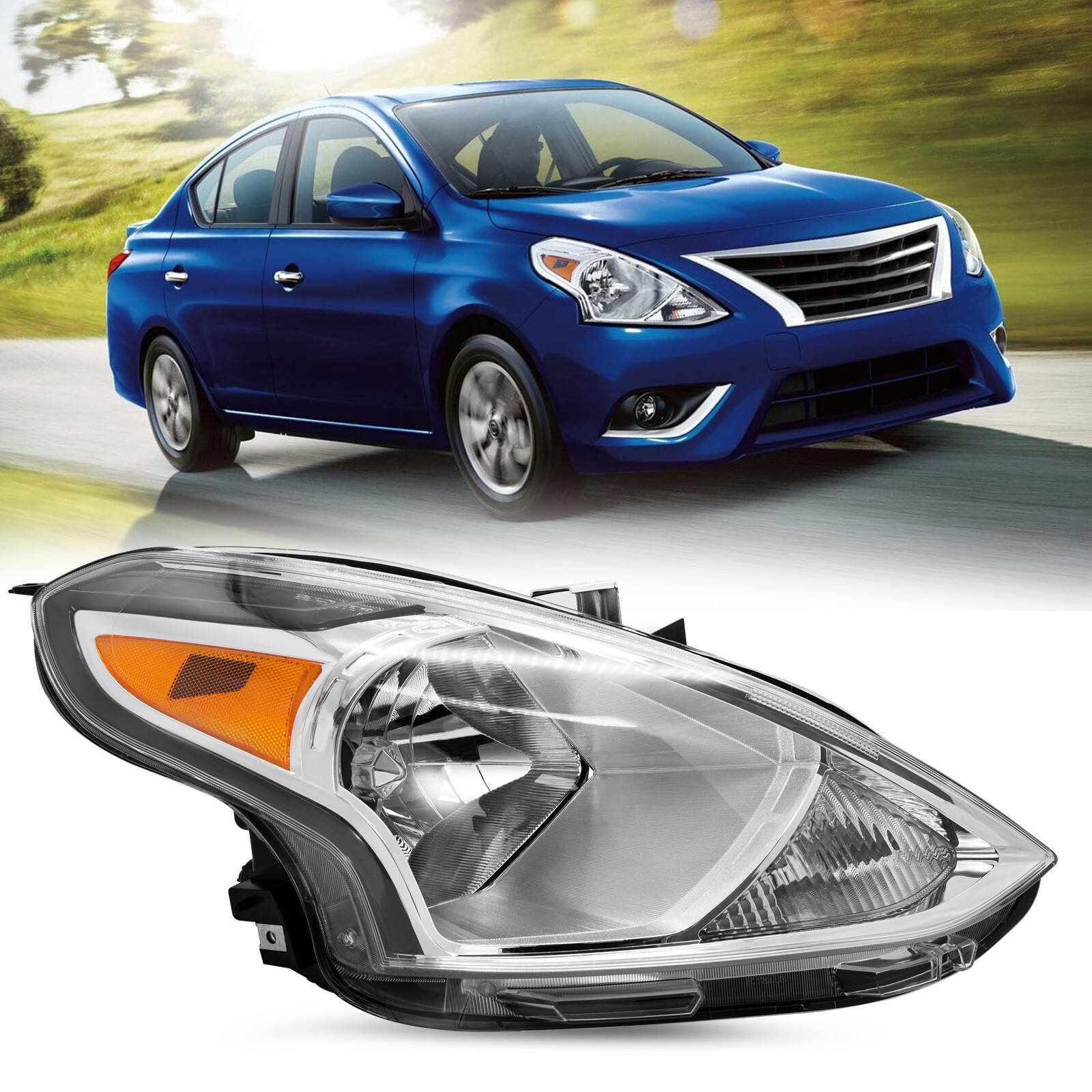 For 2015-2019 Nissan Versa Halogen Right Passenger Headlight Assembly Headlamp