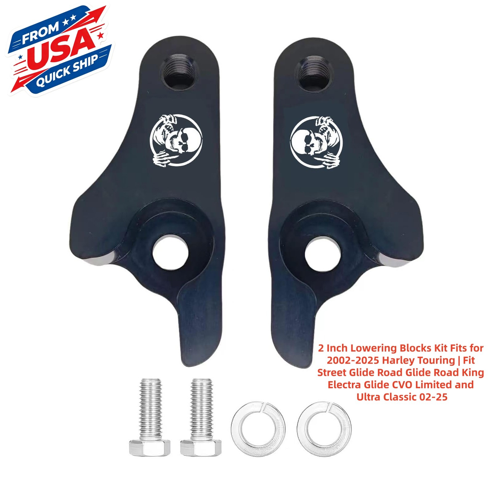 New 2 Inch Lowering Blocks KitFits For 2002-25 Harley Touring (For HarleyType-4)