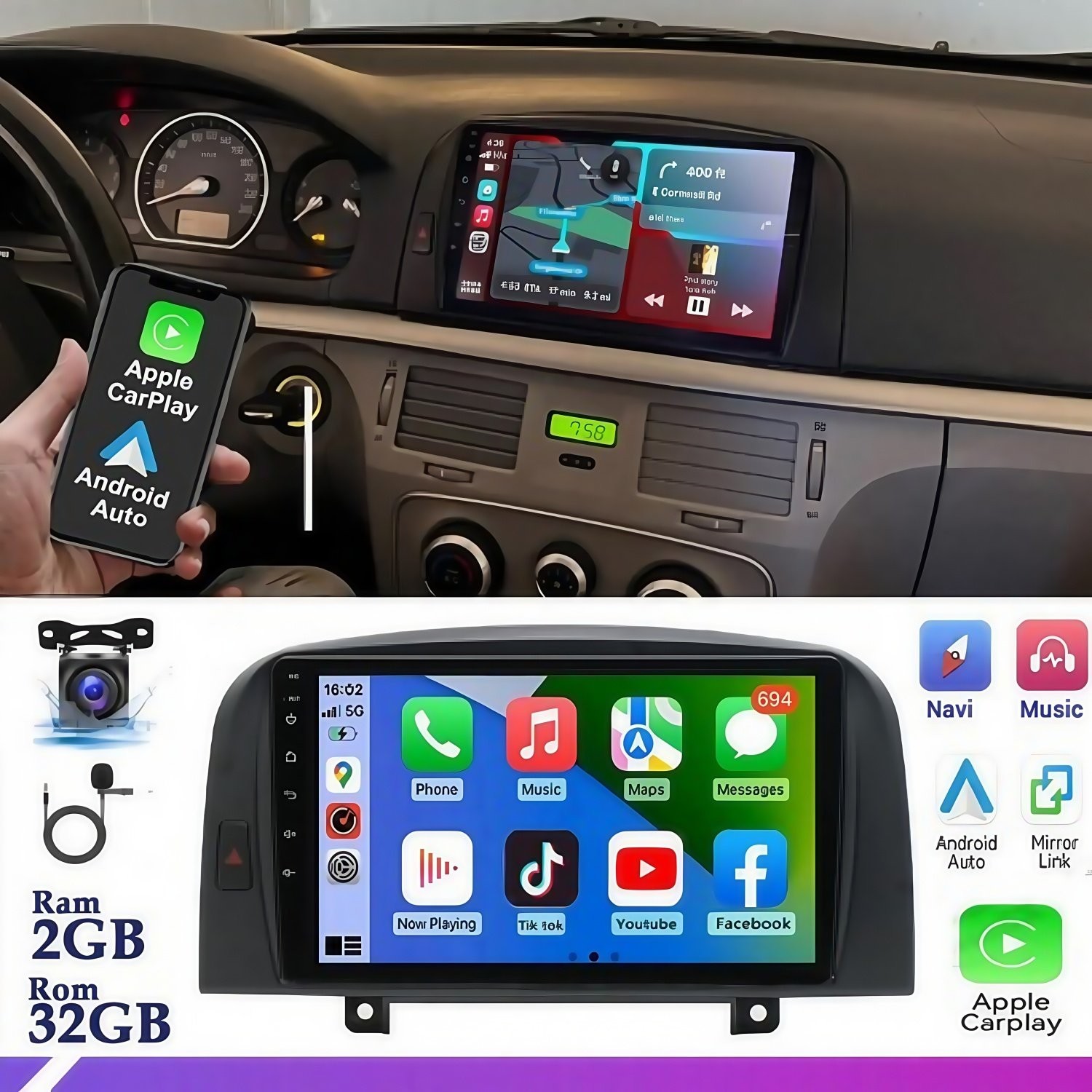Android 15.0 Carplay Car Radio Stereo GPS Navi Wifi For Hyundai Sonata 2004-2008