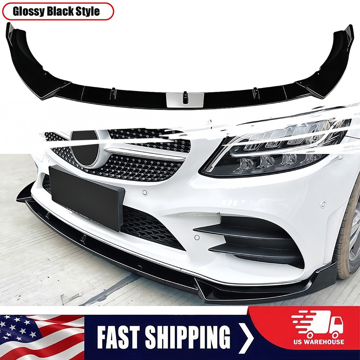 For Mercedes Benz W205 AMG 2019-2022 Front Spoiler Lip Splitter GLOSS Black