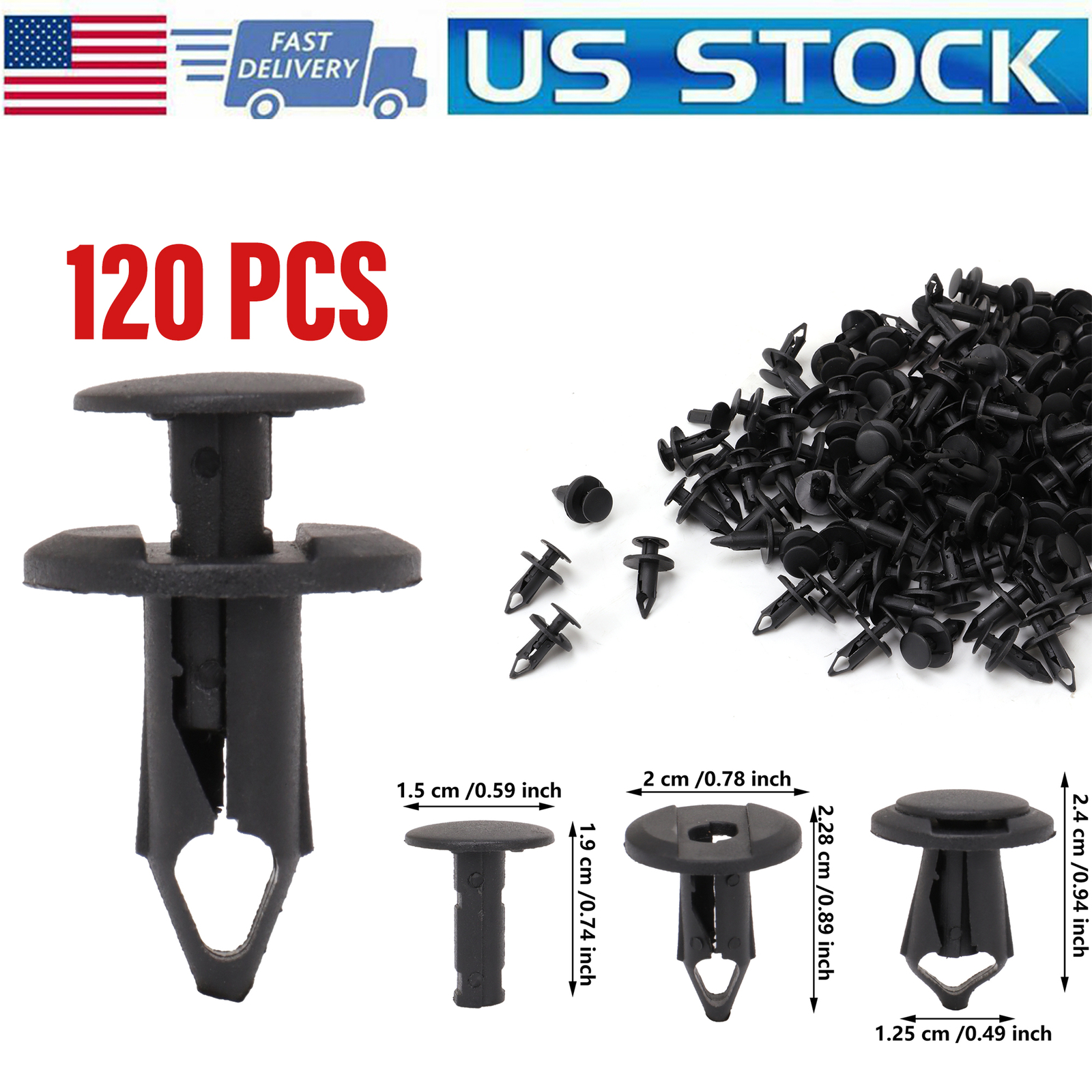 120pack 8mm Bumper Clips Auto Car Hole Retainer Rivets Fastener Fender Push Pin