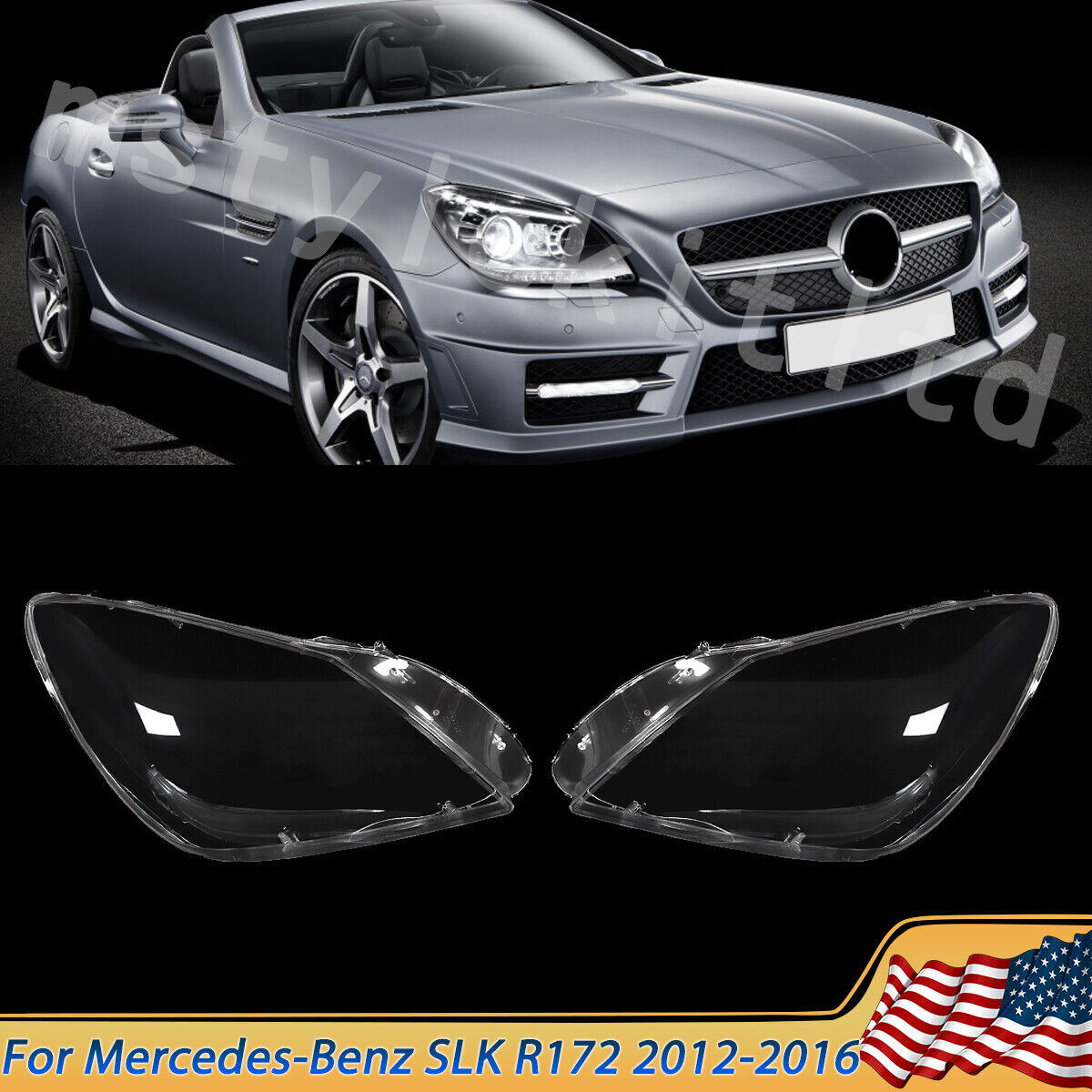 For Mercedes-Benz SLK R172 2012-2016 Left & Right Headlight Lens Headlamp Cover