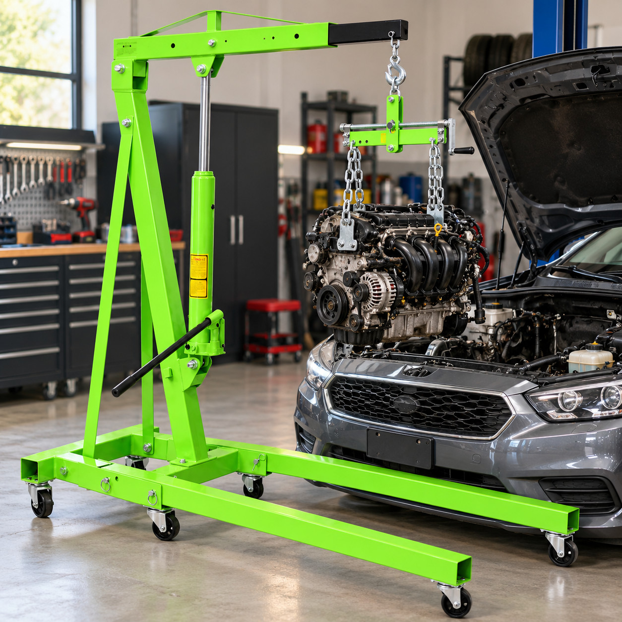 2 Ton 4400LBS Hydraulic Engine Hoist Crane Folding Shop Lift with Engine Leveler 2 Ton 4400LBS Hydraulic Engine Hoist Crane Folding Shop Lift with Engine Leveler