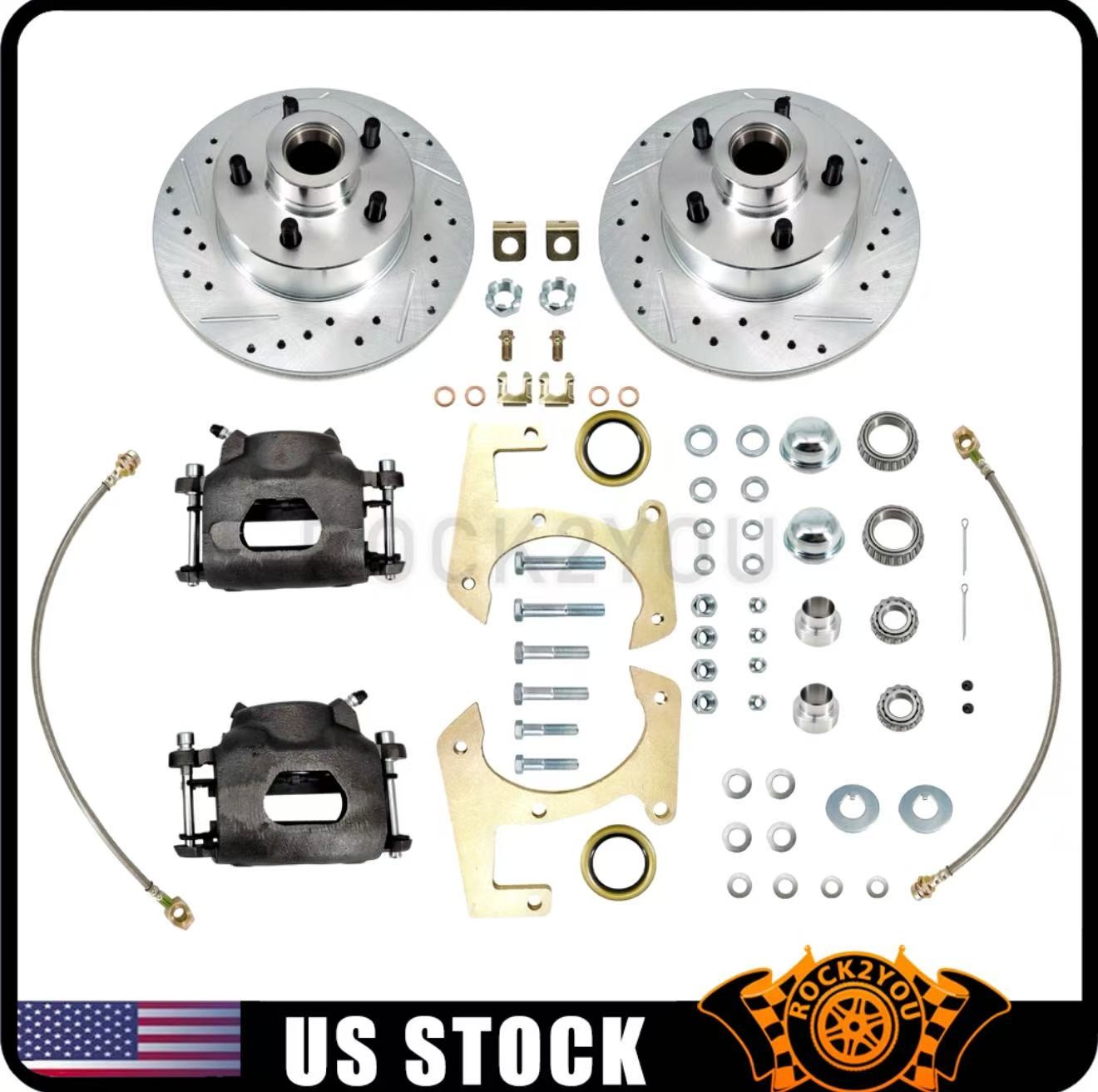 For 48-56 Ford F100 Half Ton Truck Deluxe Disc Brake Kit, Vented Drilled, 5x4.5\