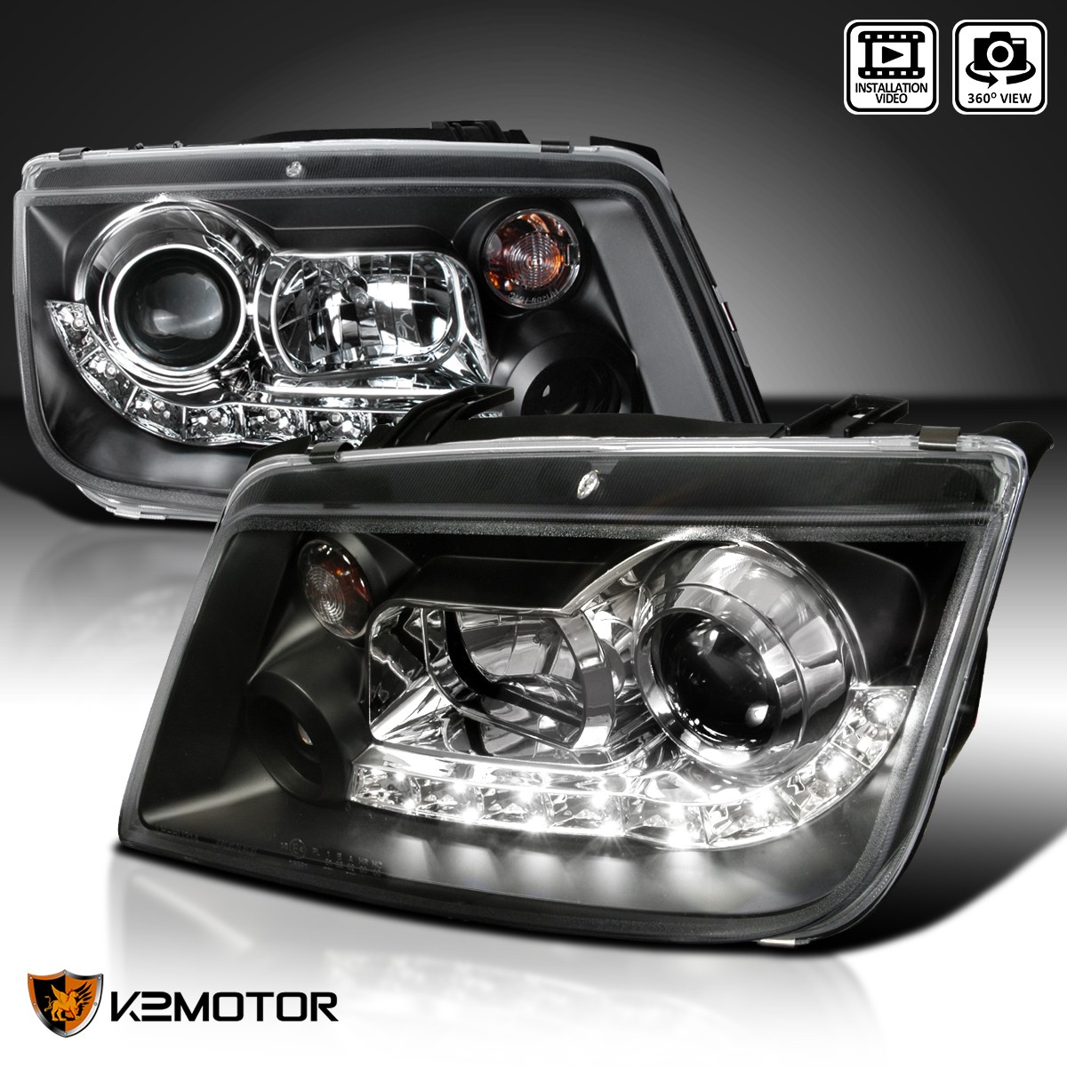 Black Fits 1999-2004 Volkswagen Jetta LED Strip Projector Headlights Left+Right Black Fits 1999-2004 Volkswagen Jetta LED Strip Projector Headlights Left+Right