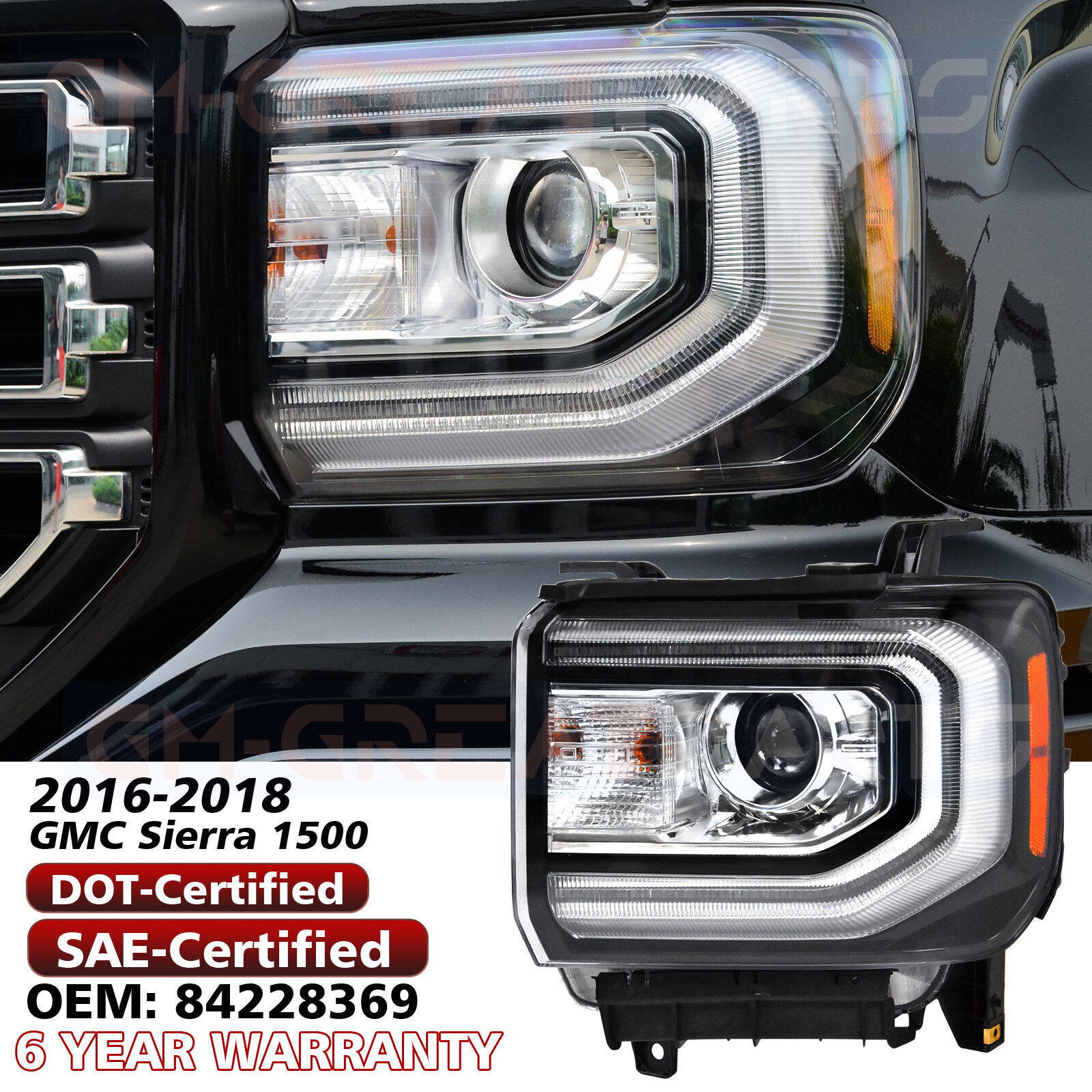 2016-2019 GMC Sierra 1500 HID/Xenon LED DRL Projector Headlight LH Left Driver