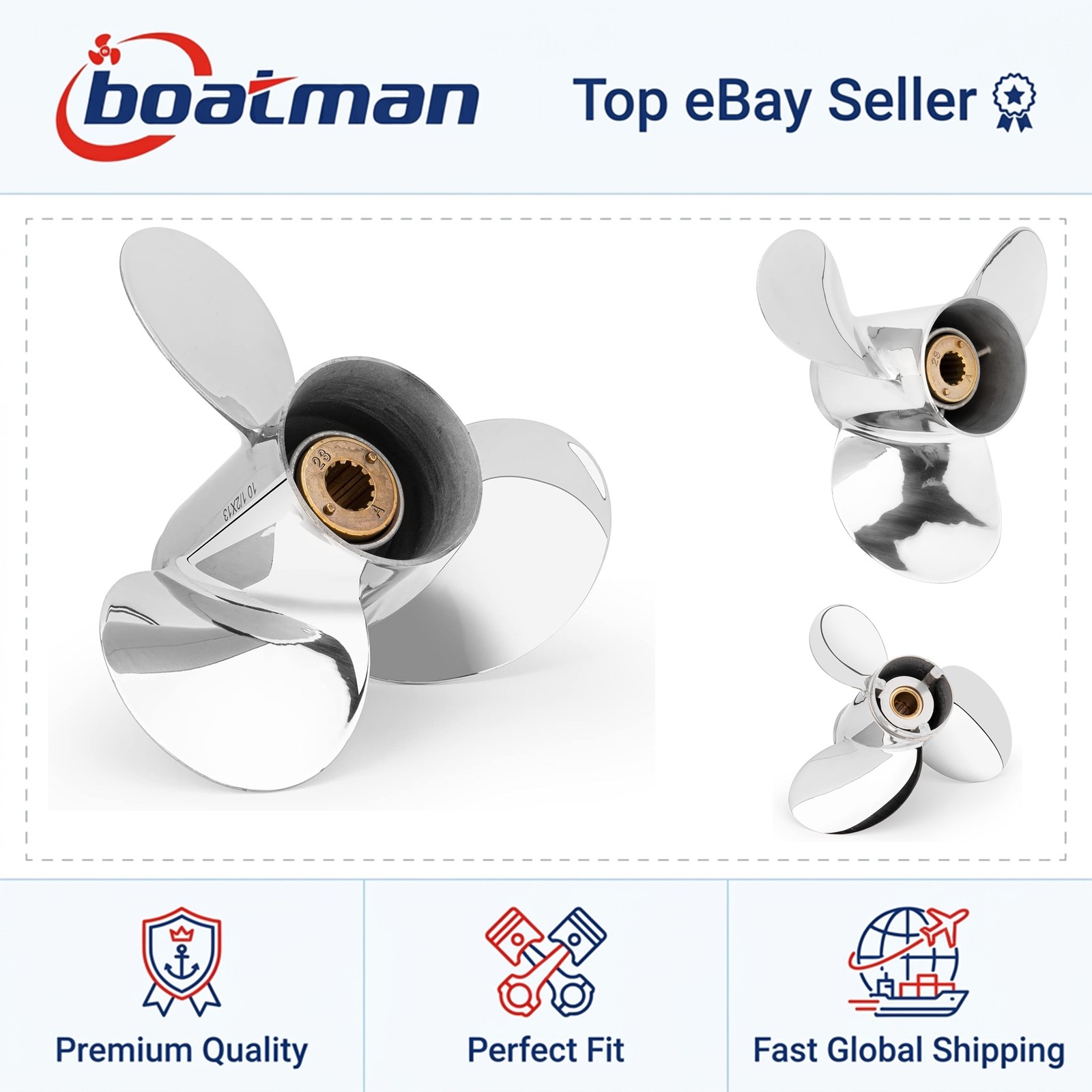 10 1/4x16  Boat Outboard Propeller For Mercury 30-70HP 13 Tooth Stainless Steel
