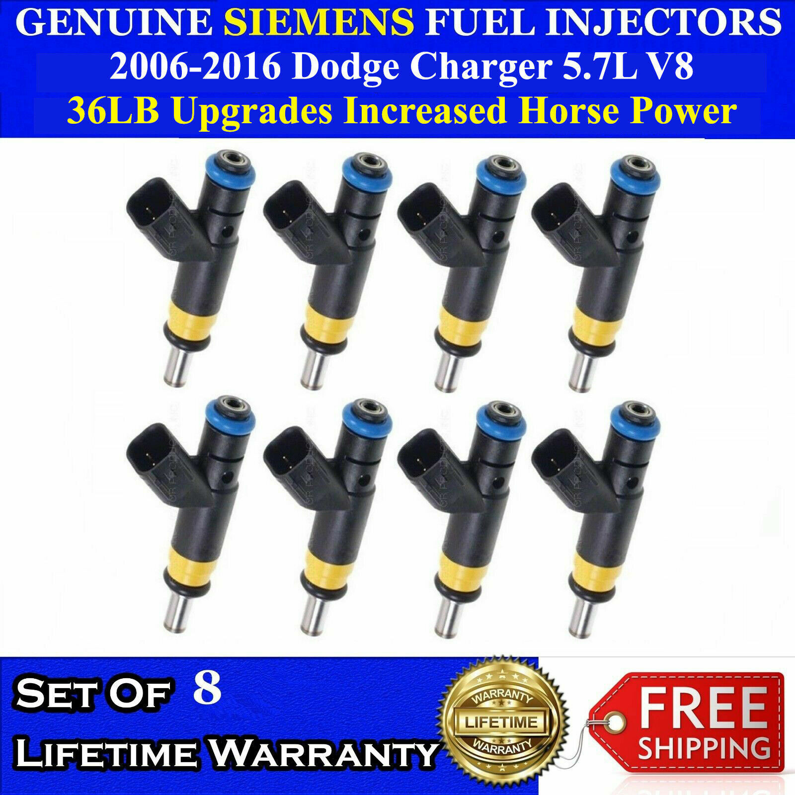 OEM Siemens 36LB Increased HP 8 Fuel Injectors For 2006-2016 Dodge Charger 5.7