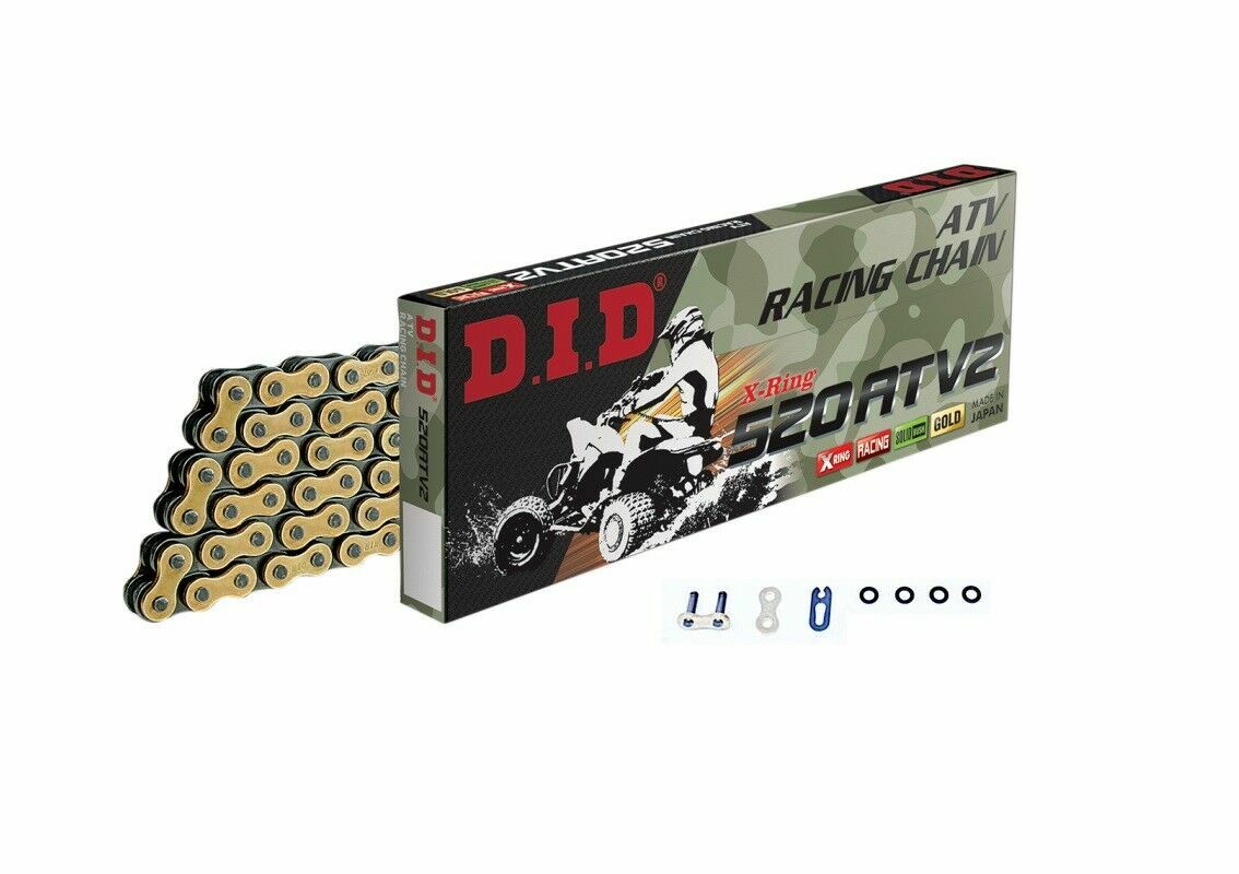 DID 520 x 104 Links ATV2 Series Xring Sealed Gold Drive Chain DID 520 x 104 Links ATV2 Series Xring Sealed Gold Drive Chain