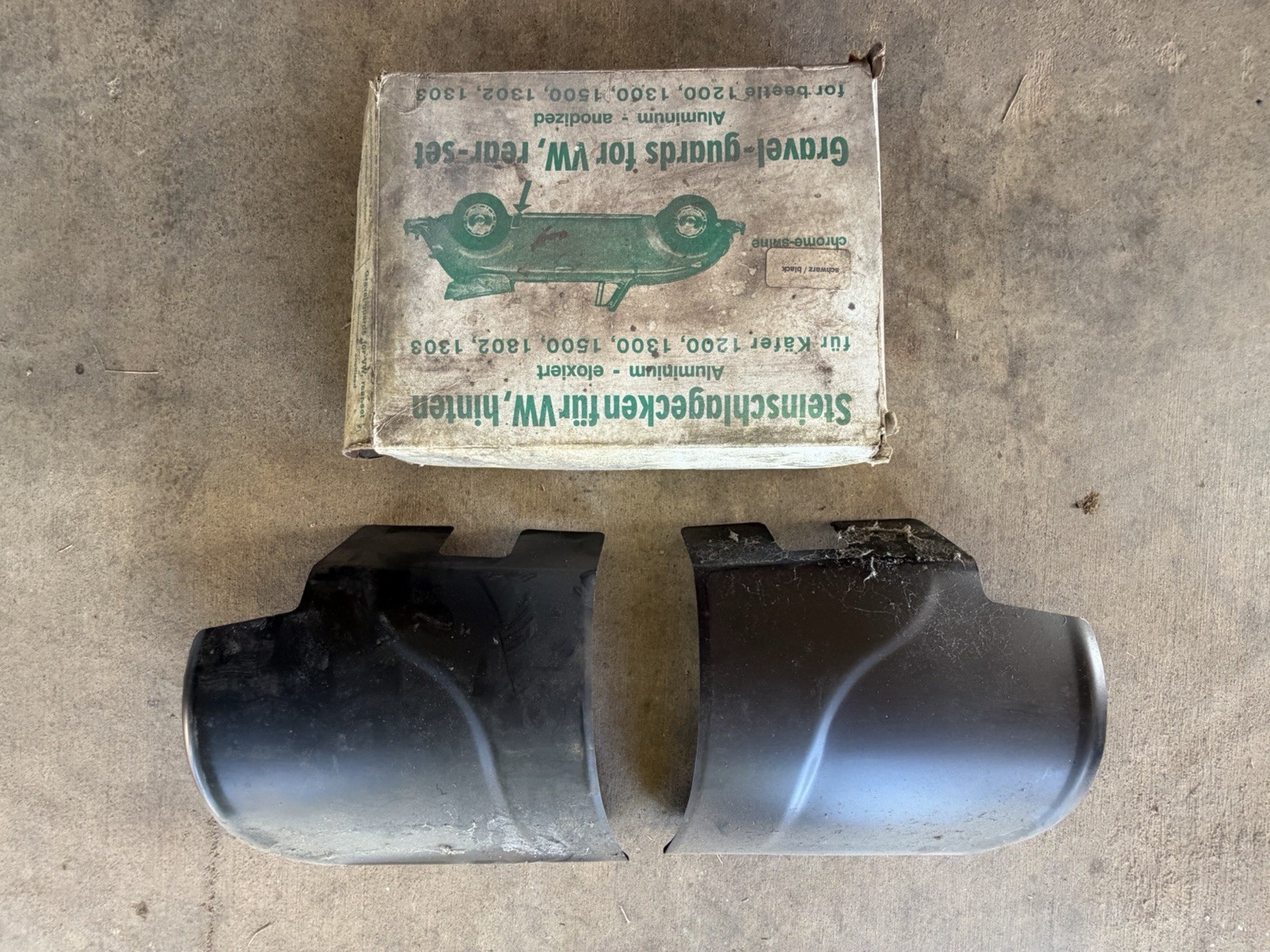 Vintage VW Beetle Rear Gravel Guards Black Aluminum Pair NOS West Germany