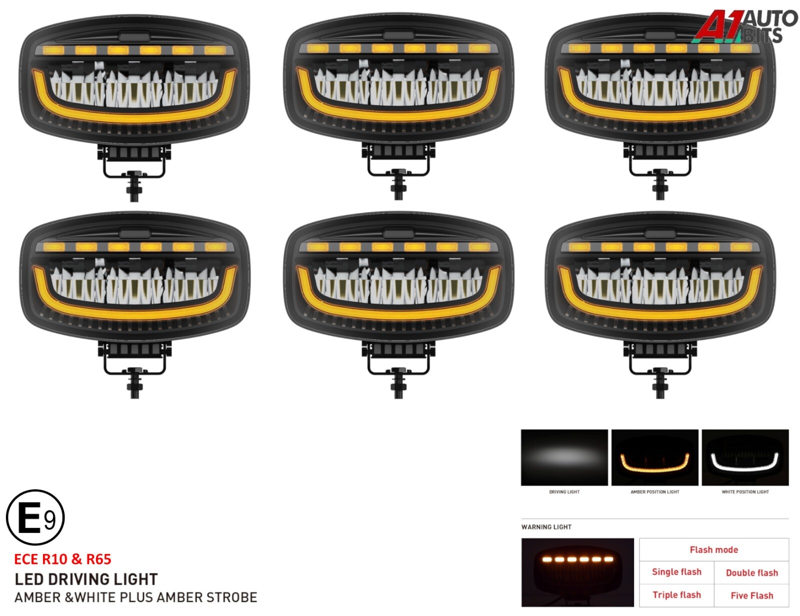 Jumbo Led Spot Light X6 + Strobe Flashing Warning 12V 24V Truck Tractor Tipper Jumbo Led Spot Light X6 + Strobe Flashing Warning 12V 24V Truck Tractor Tipper