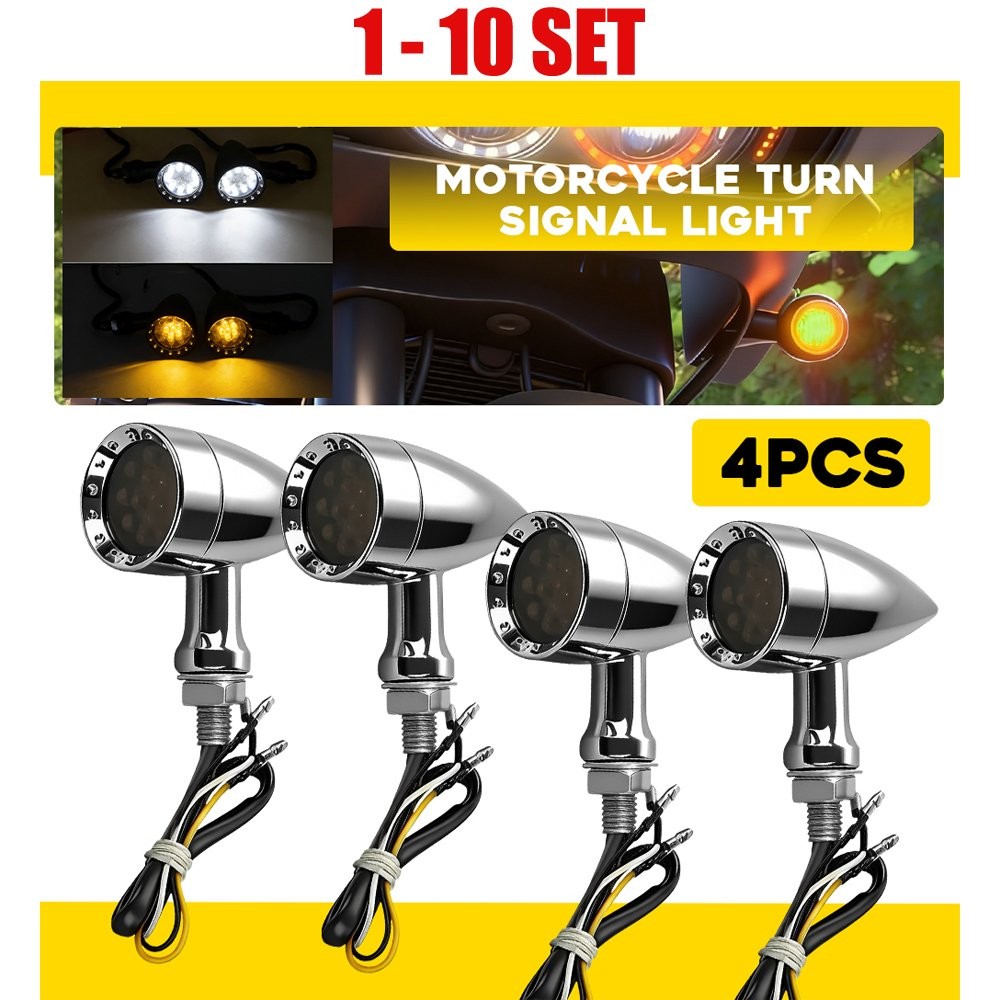 LED Motorcycle Turn Signal Light Blinker Lamp Amber&White Chrome Housing 4-40PCS