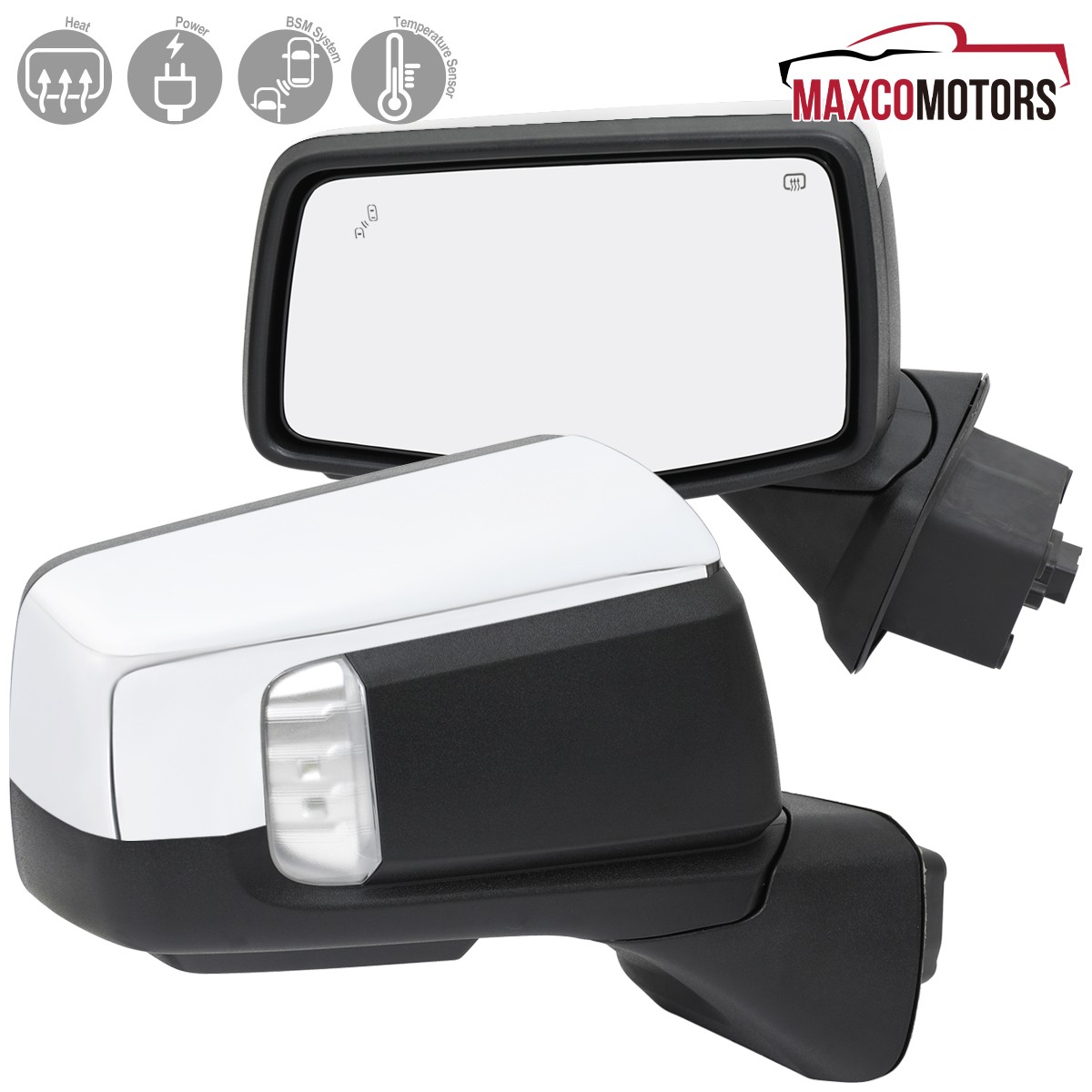 Fits 2019-2026 GMC Sierra 1500 Power Heated Chrome Mirrors Puddle Light+BSM+Temp Fits 2019-2026 GMC Sierra 1500 Power Heated Chrome Mirrors Puddle Light+BSM+Temp