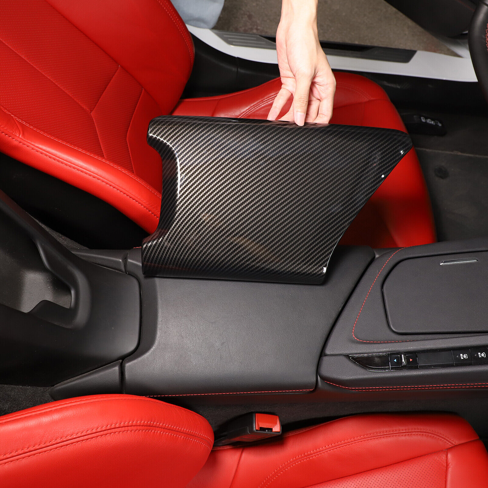 ABS Carbon Fiber Interior Center Armrest  Trim Cover For Corvette C8 2020-2023