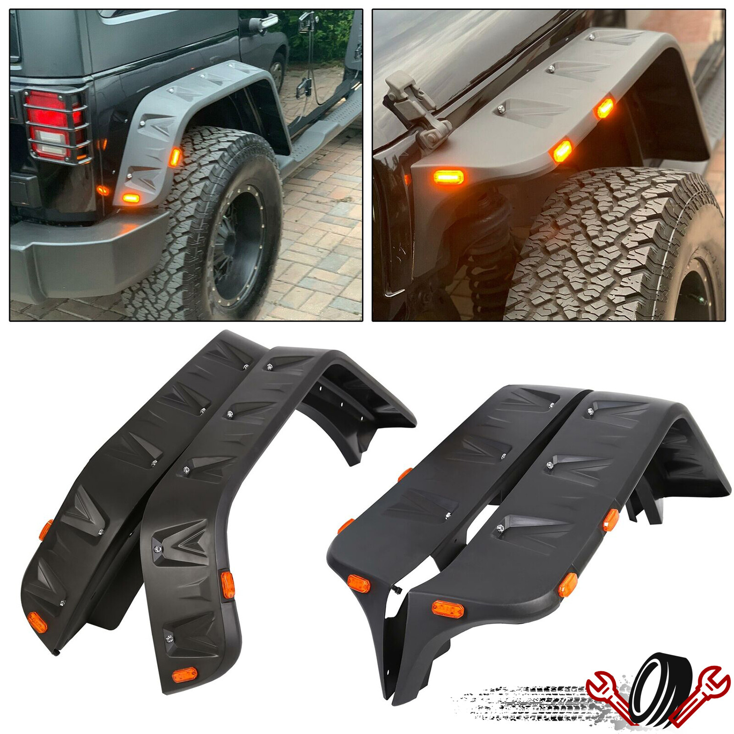 FOR 07-18 JEEP WRANGLER JK 4PCS POCKET-RIVETED STYLE WHEEL FENDER FLARES W/ LED FOR 07-18 JEEP WRANGLER JK 4PCS POCKET-RIVETED STYLE WHEEL FENDER FLARES W/ LED