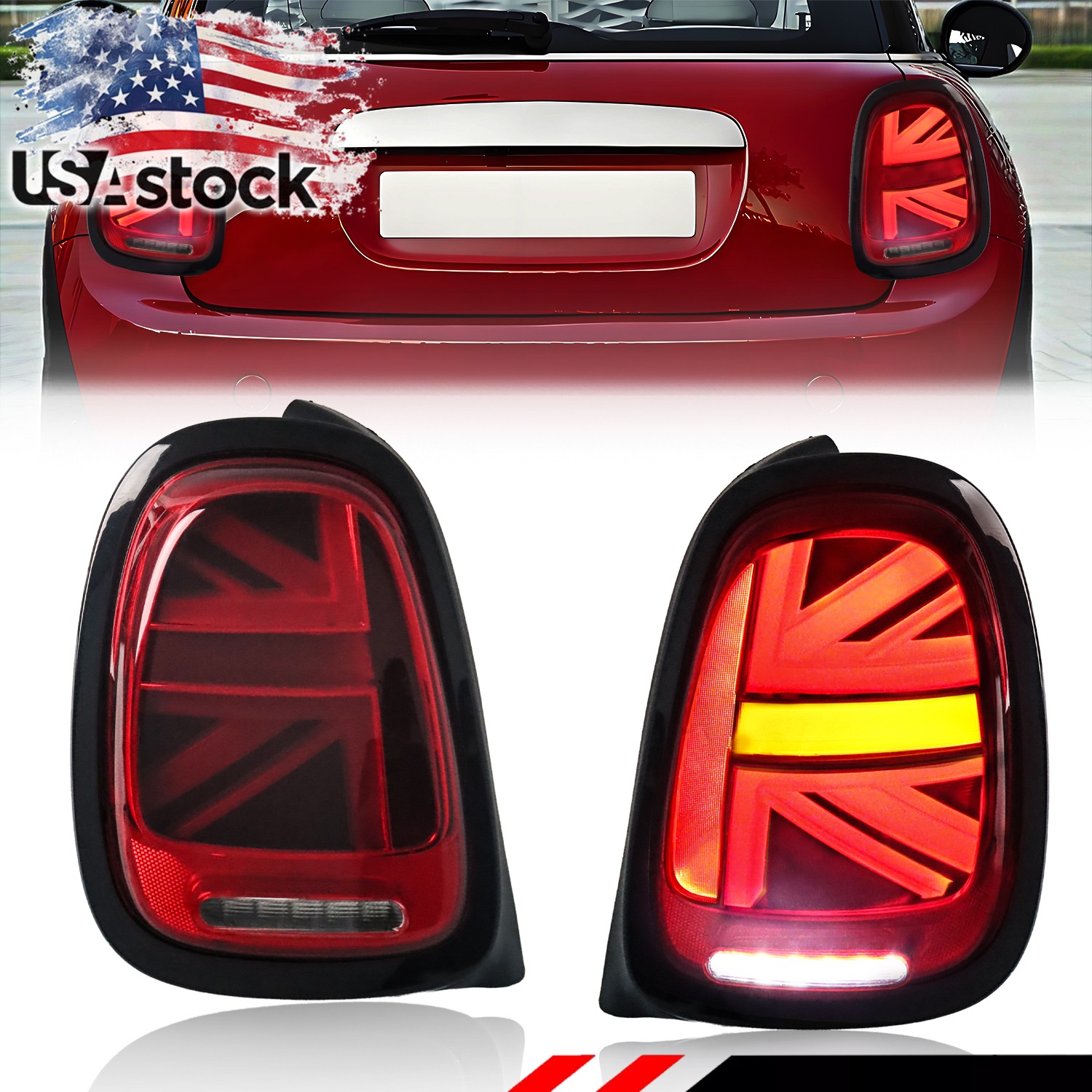Red Union Jack LED Rear Tail Lamp lights For 2014-2022 Mini Cooper F55 F56 F57