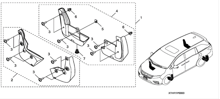 08P00-THR-100A 2025-2027 Honda Odyssey Splash Guards OEM 08P00-THR-100A 2025-2027 Honda Odyssey Splash Guards OEM