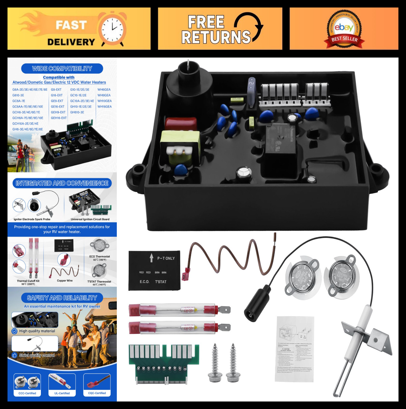 3-in-1 RV Water Heater Replacement Parts Kit - Control Circuit Board, Thermal Cu 3-in-1 RV Water Heater Replacement Parts Kit - Control Circuit Board, Thermal Cu