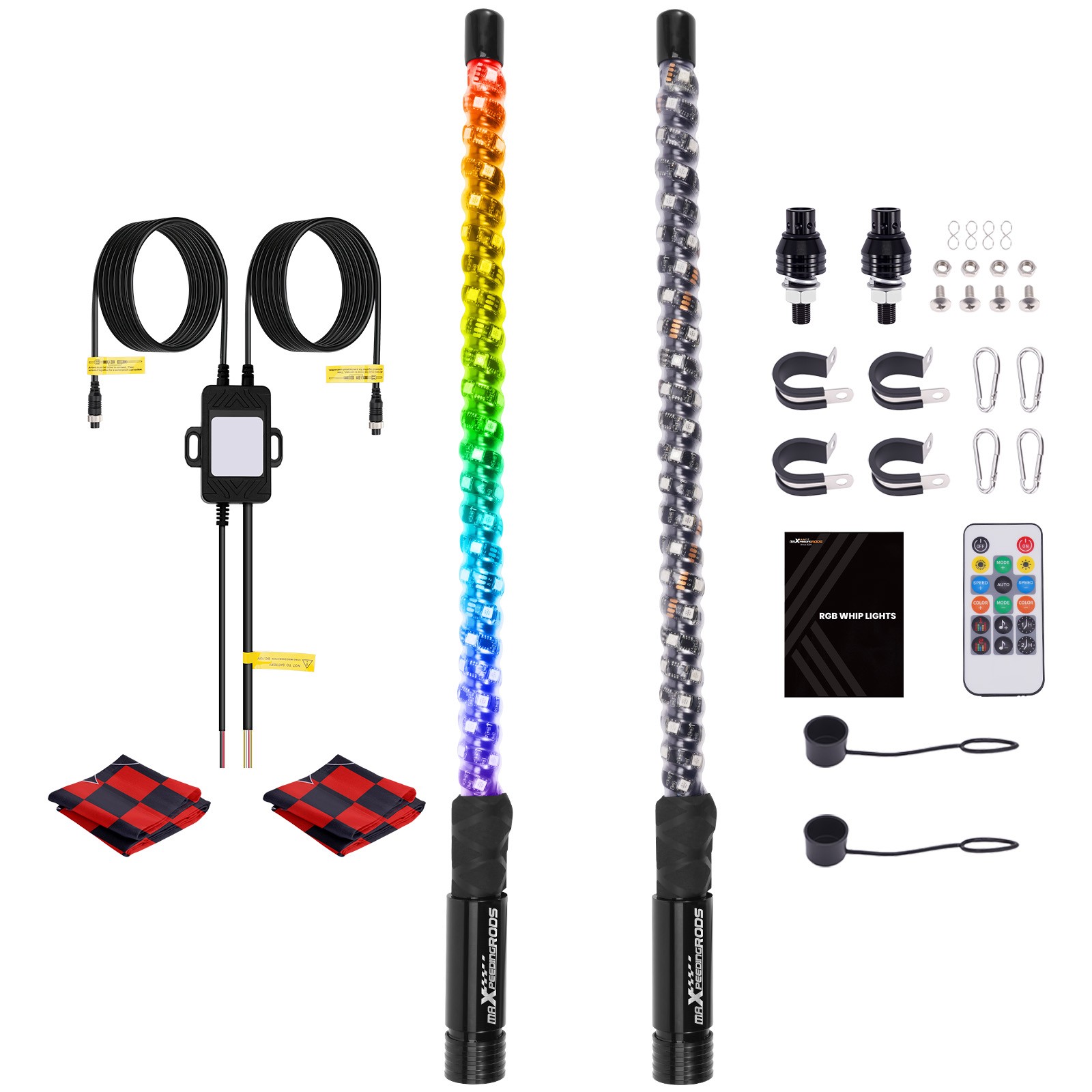 2pc 2ft RGB LED Spiral Whip Light Antenna Remote for ATV UTV Polaris RZR Can-Am