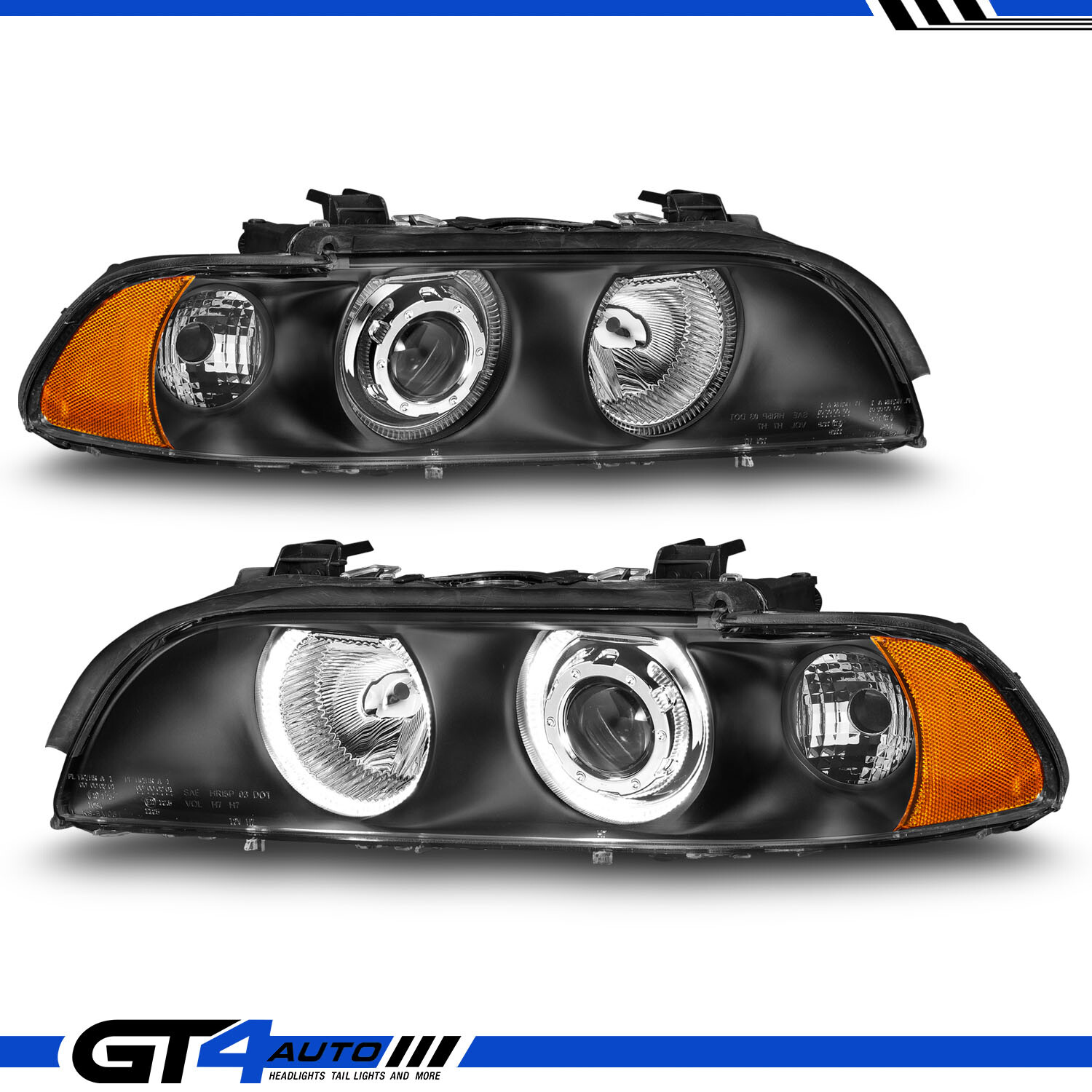 97-00 BMW E39 5-Series Dual LED Halo Projector Replacement Black Headlights Pair