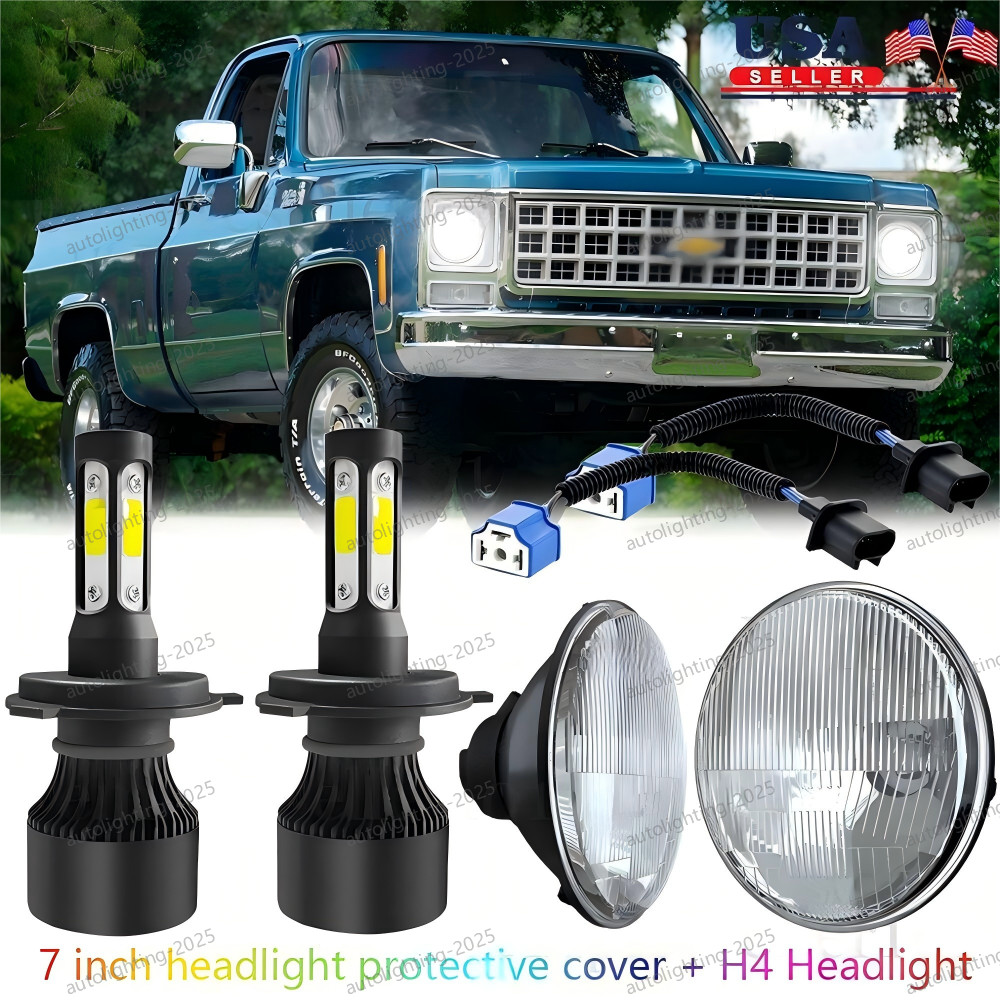Fit 1975-1980 Chevy K10 K20 X7 Blazer 7 inch Round LED Headlight Hi-Lo Light