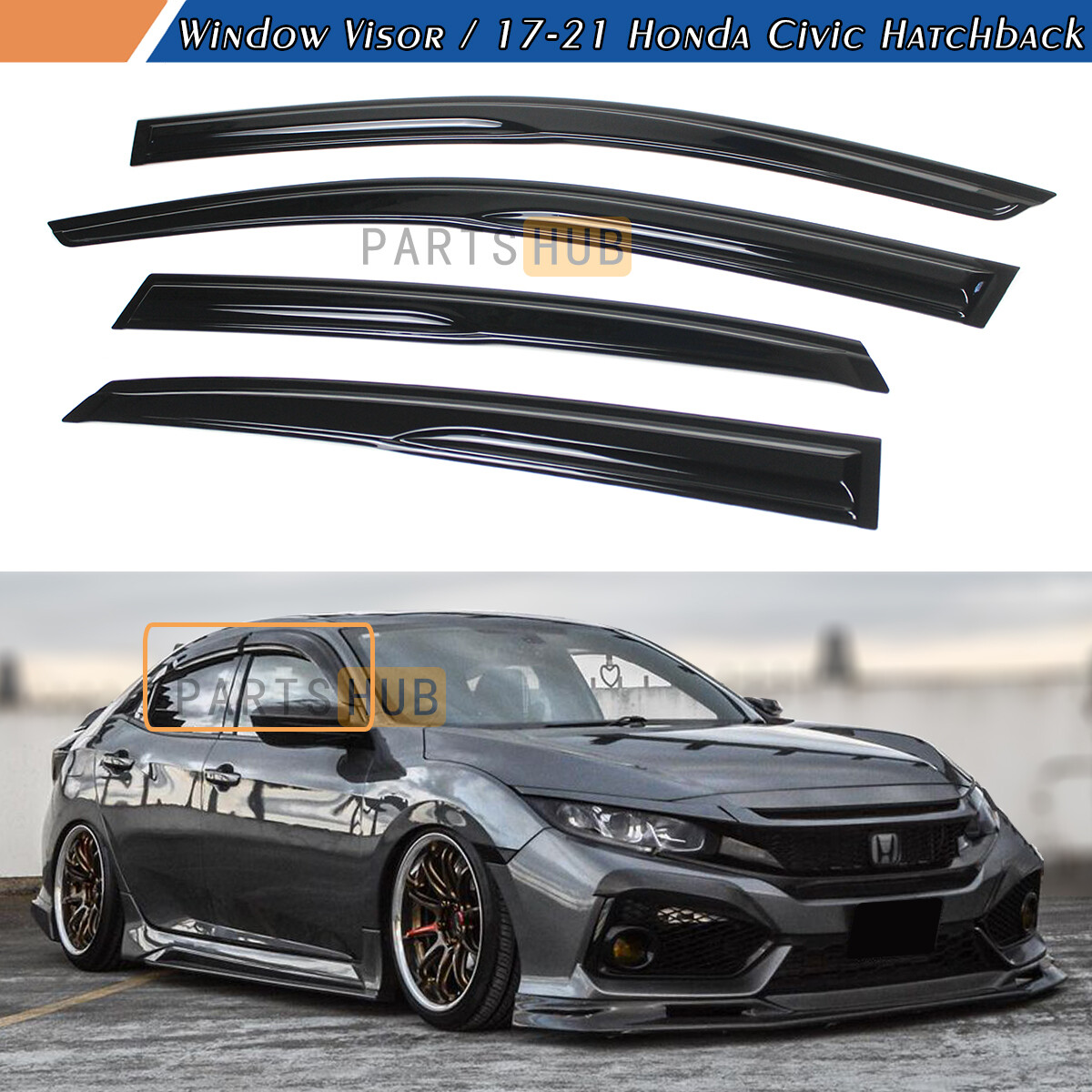 For 2017-2021 Honda Civic Hatchback JDM Mugen Style Window Visors Rain Guards For 2017-2021 Honda Civic Hatchback JDM Mugen Style Window Visors Rain Guards