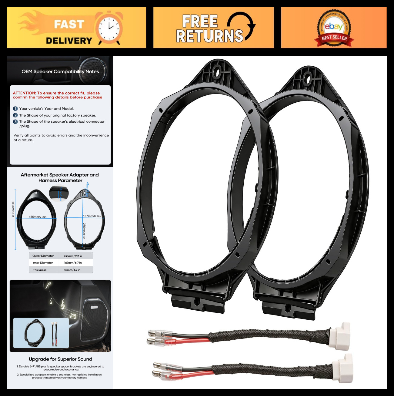 6x9 Speaker Adapter Kit for Silverado, GMC Sierra, Colorado, Canyon, Yukon - Upg 6x9 Speaker Adapter Kit for Silverado, GMC Sierra, Colorado, Canyon, Yukon - Upg