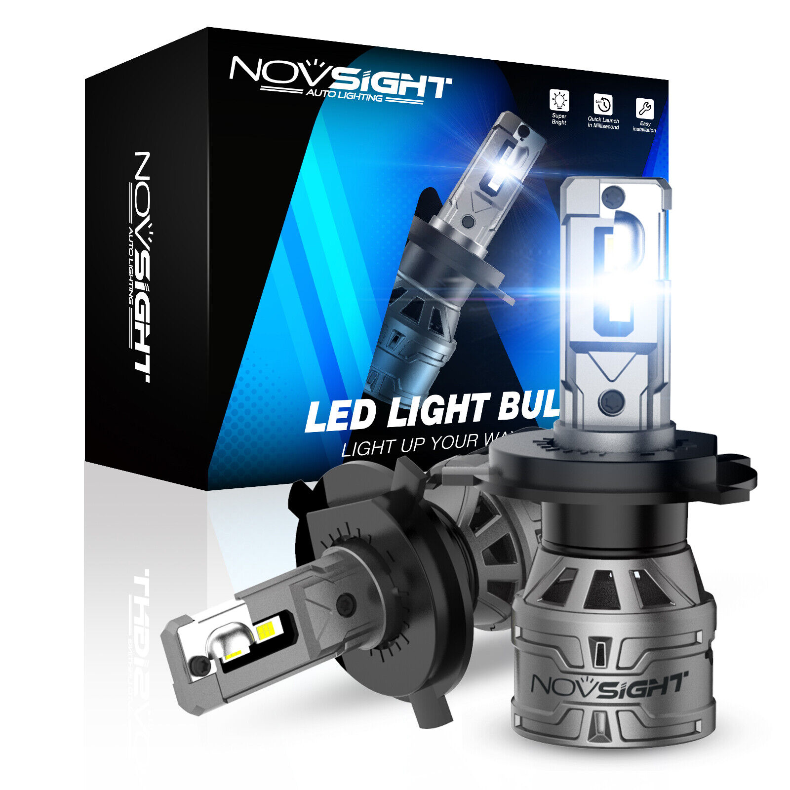 NOVSIGHT 13000LM H4 9003 LED Headlight Bulbs Kit High Low Beam 6500K Super White