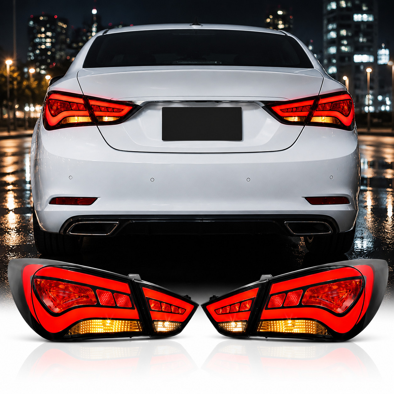 VLAND 4Pcs LED Tail Lights For 2011-2014 Hyundai Sonata Sedan Smoked Rear Lamps