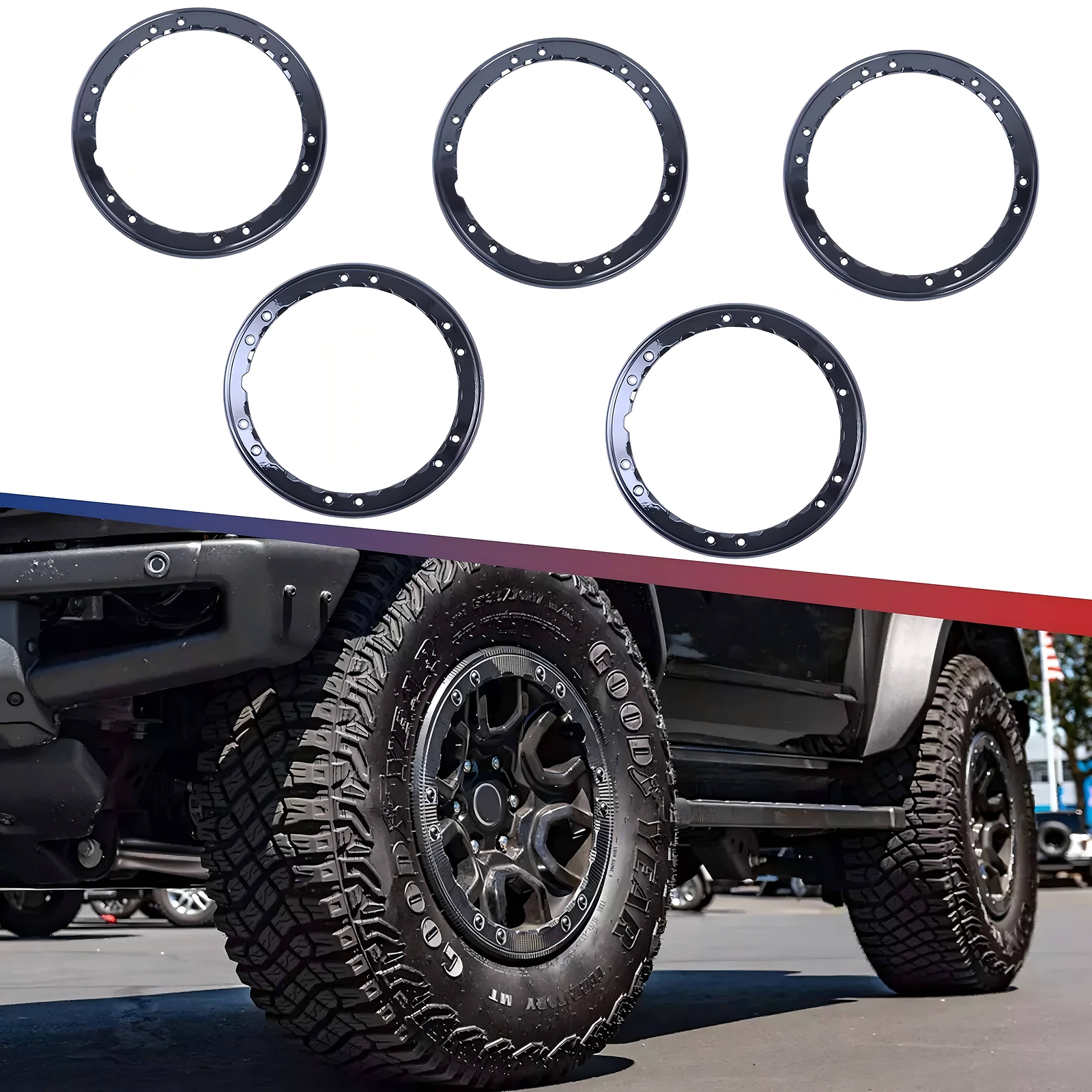 5X Black Bead Lock Wheel Trim Ring Kit For 2021-2027 Ford Bronco Beauty Rings
