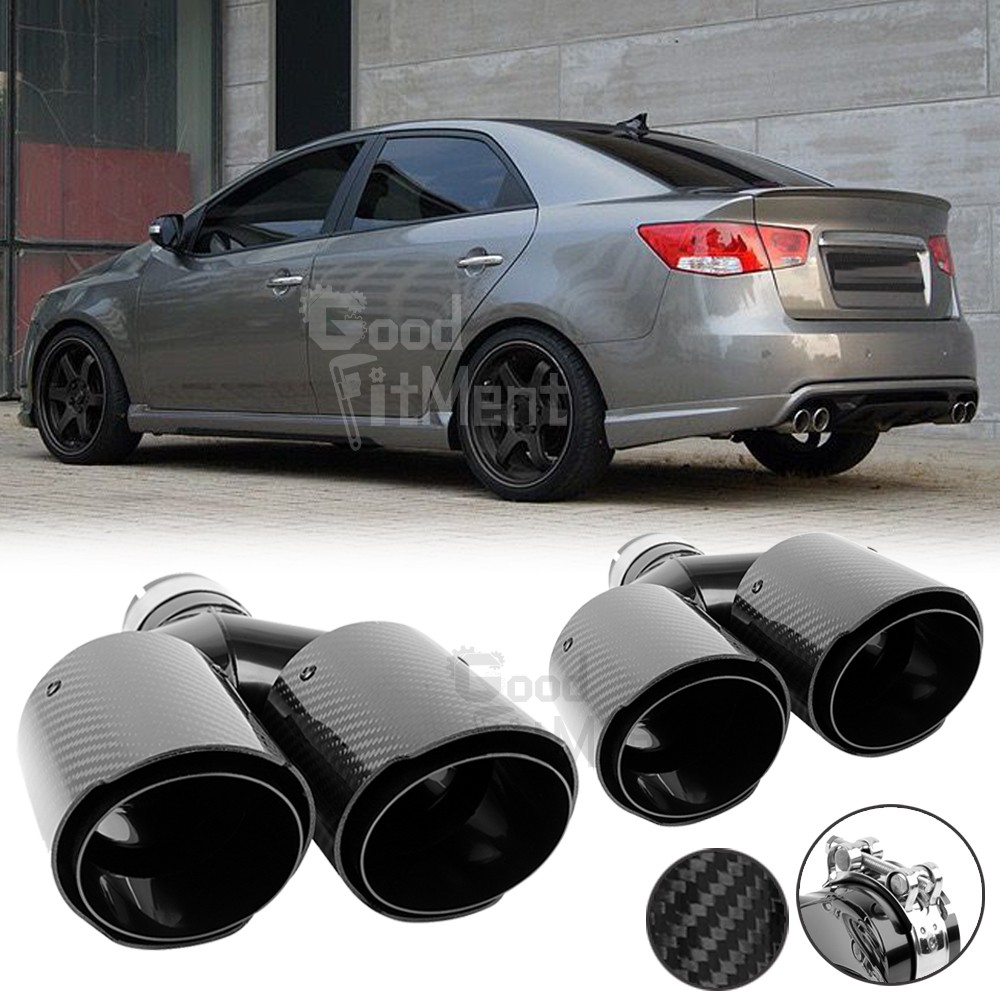 Pair Carbon Fiber Dual Exhaust Tip Tail Pipe 2.5