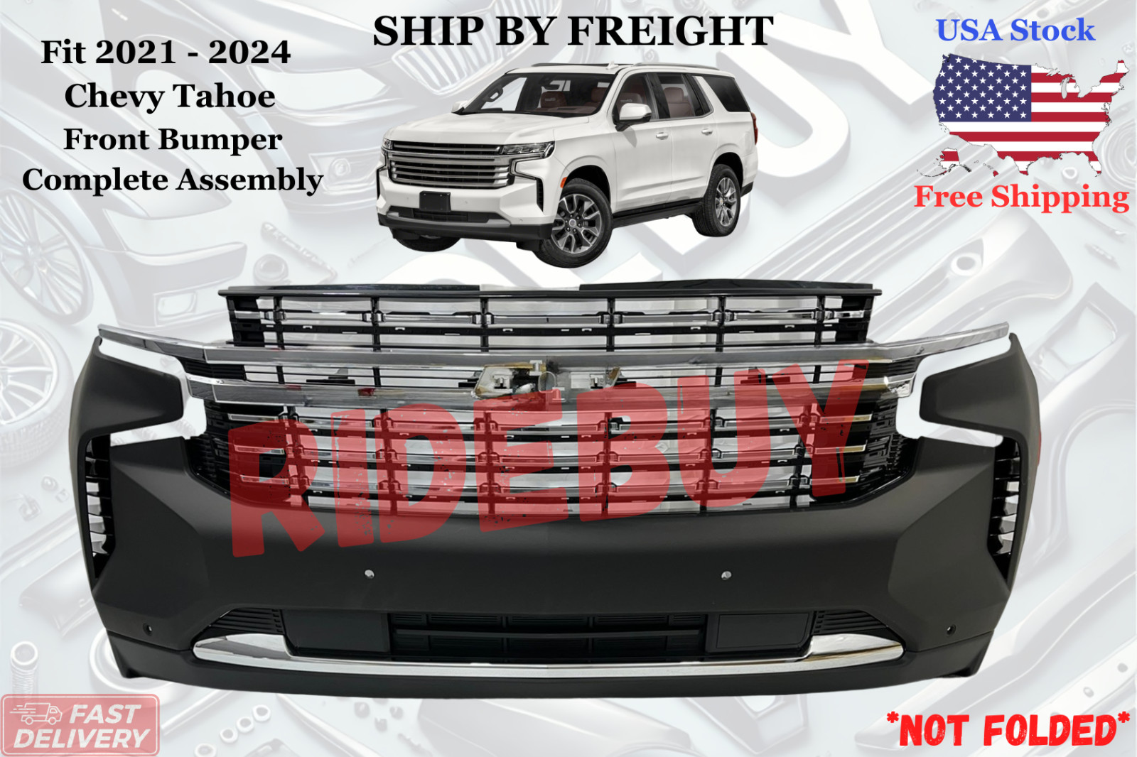 Fit 2021 - 2024 Chevy Tahoe / Suburban LS / LT Front Bumper Complete Assembly Fit 2021 - 2024 Chevy Tahoe / Suburban LS / LT Front Bumper Complete Assembly