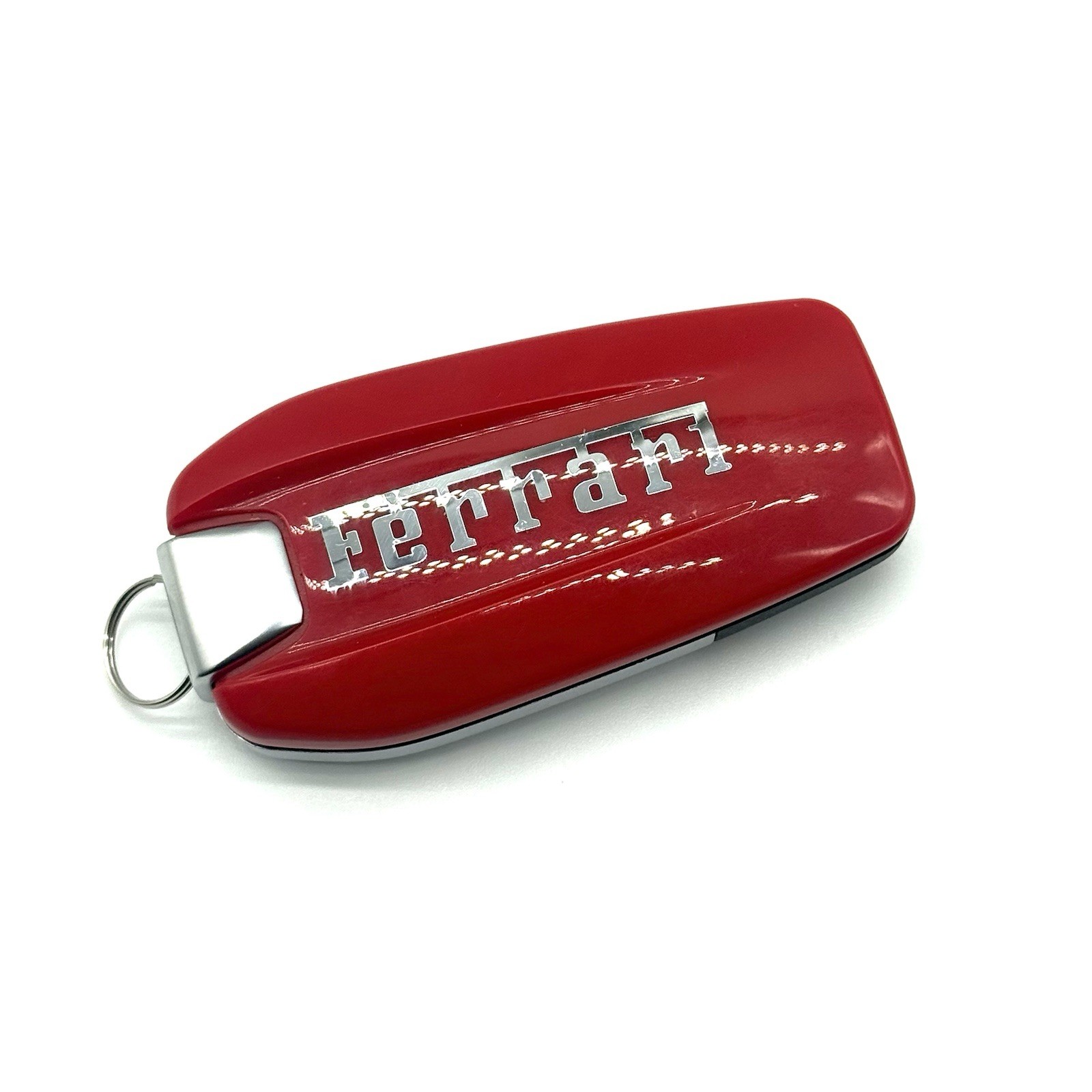 Ferrari Red & Silver 4-Button Remote Smart Key Fob with Emergency Key Blade