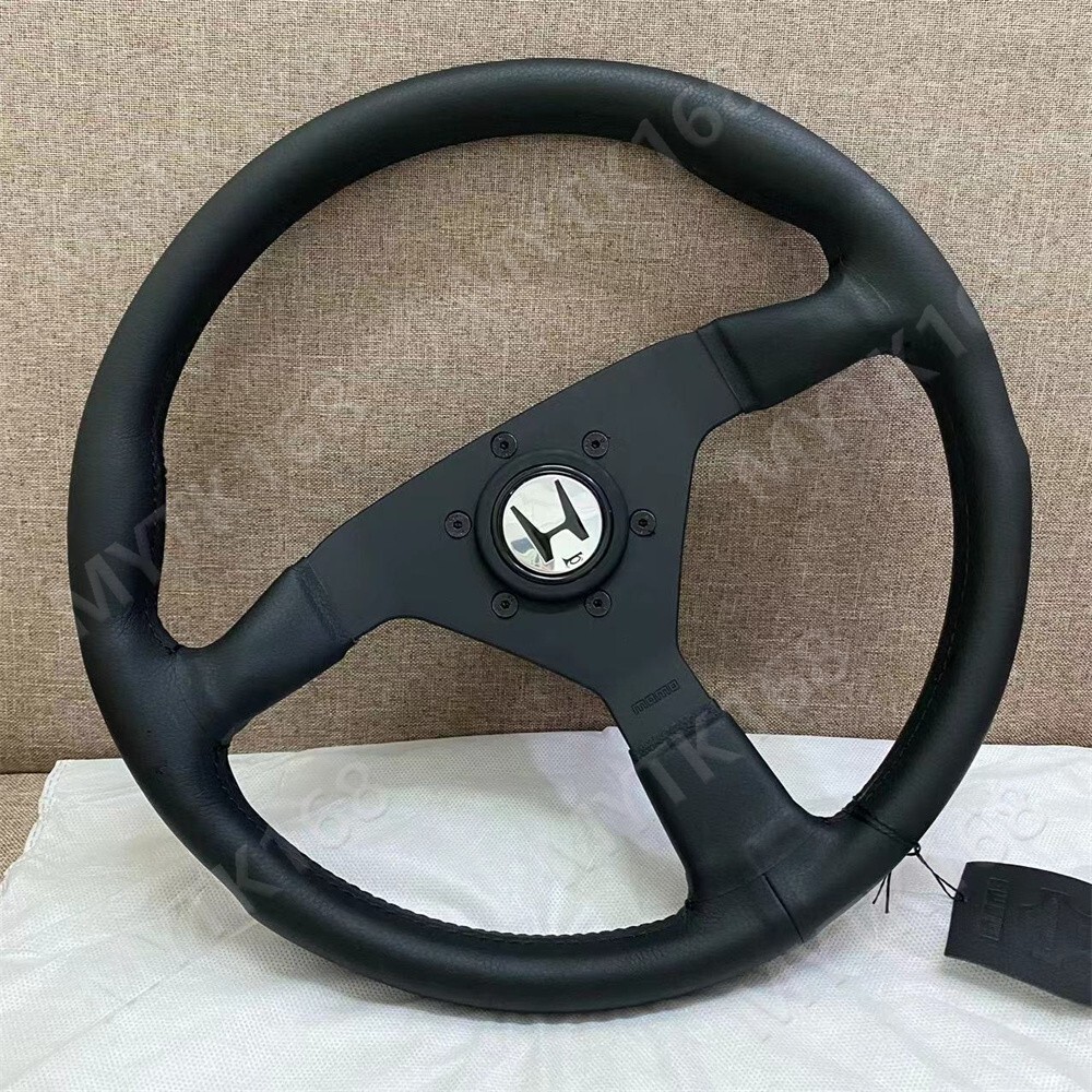 14 Inch Leather Steering Wheel fits Universal Drift Car With Horn Replacement