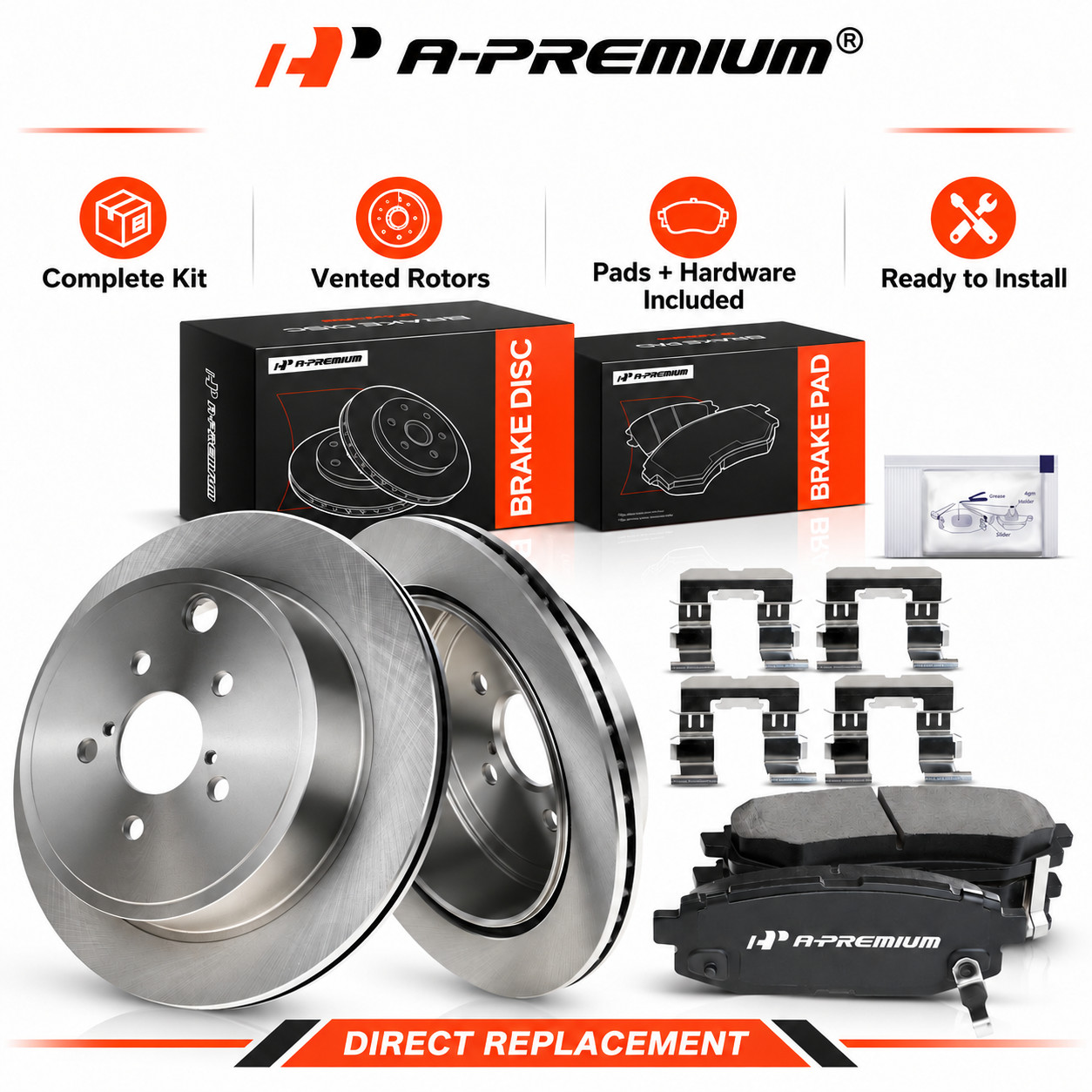 2010-2014 Subaru Outback Disc Brake Rotors and Ceramic Pads Kit, 6 Pcs, Rear