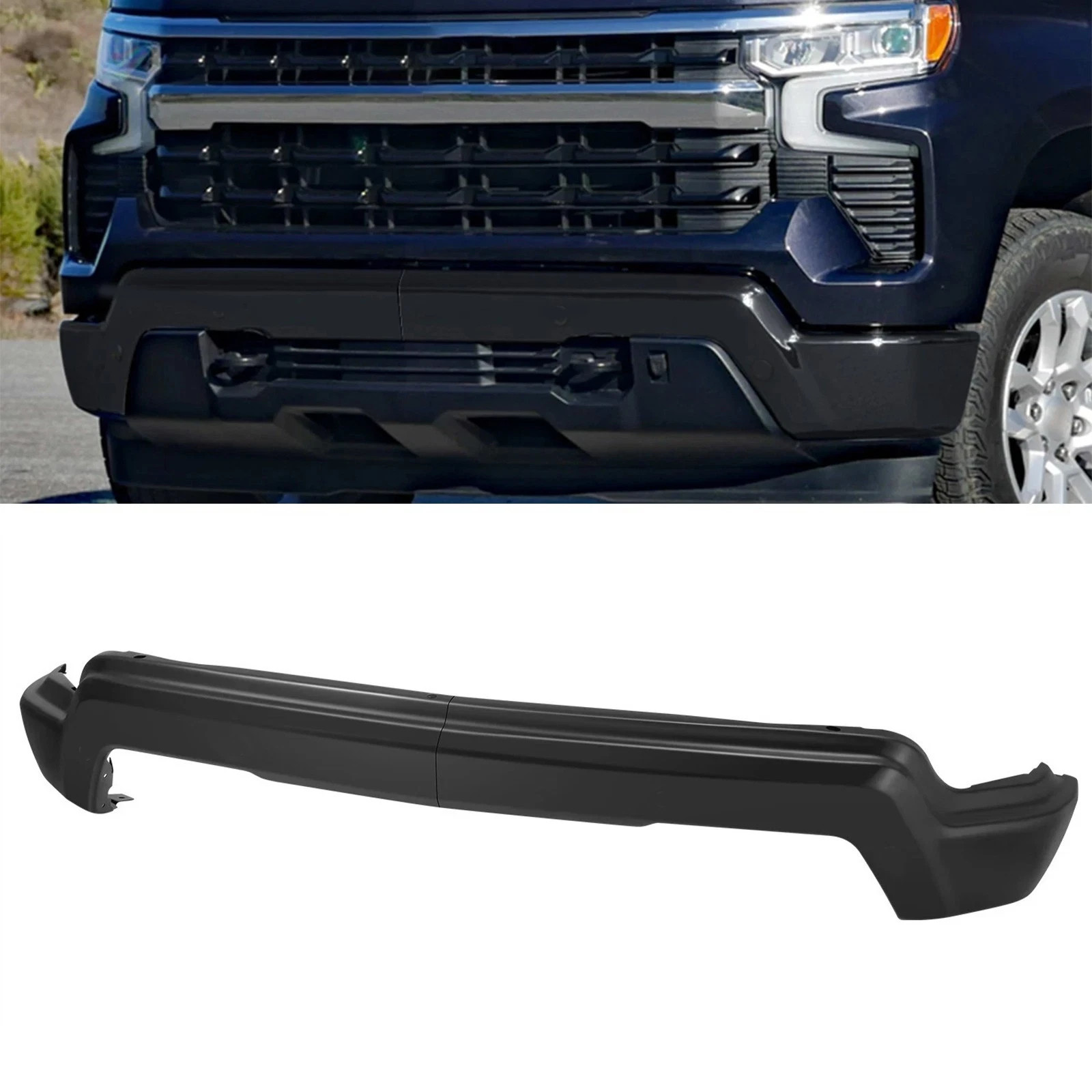85103442 For Chevy Silverado 2022-2024 Front Bumper Face Bar Split Black Steel