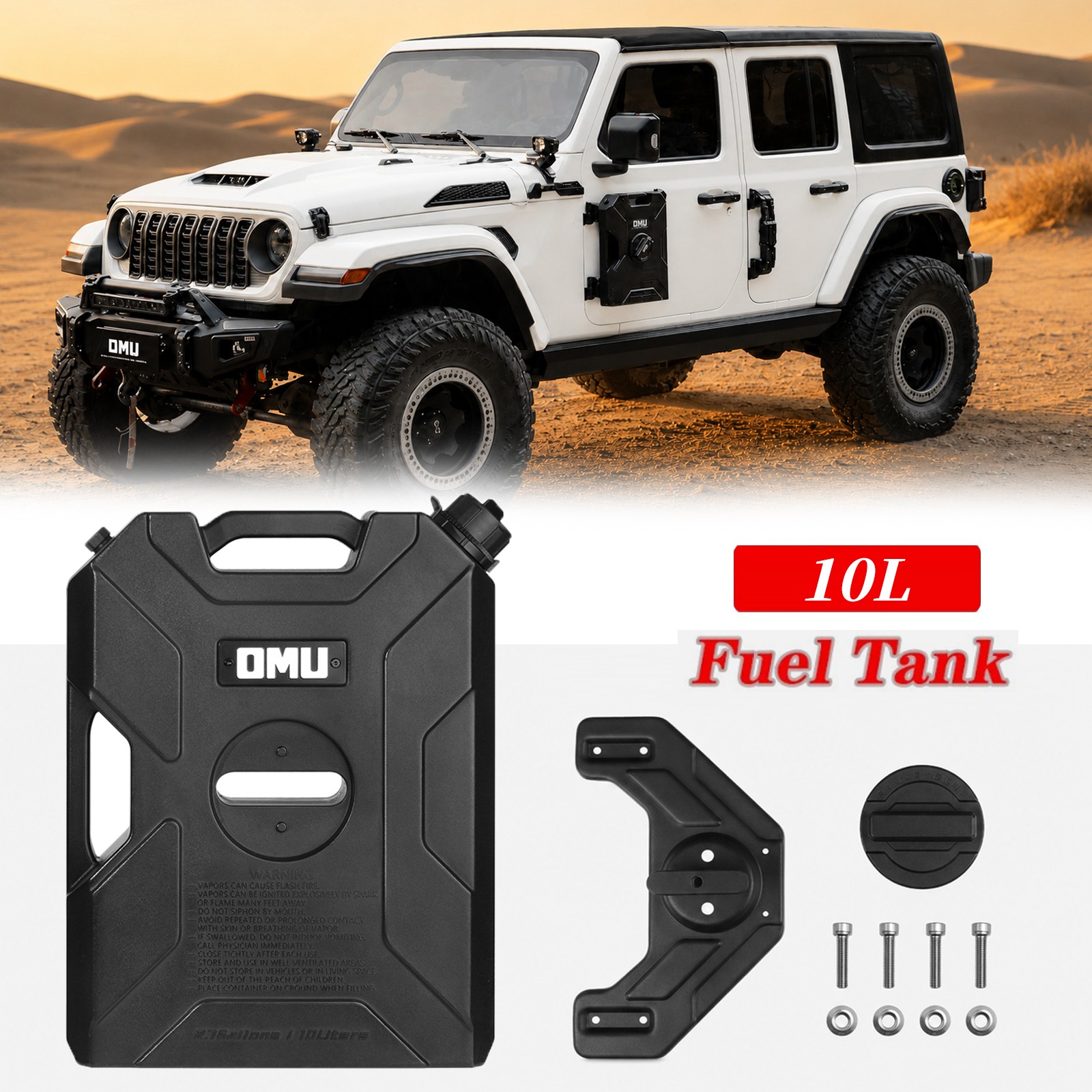 OMU 10L Fuel Can Gas Oil Tank Emergency Backup Container w/ Bracket For Jeep