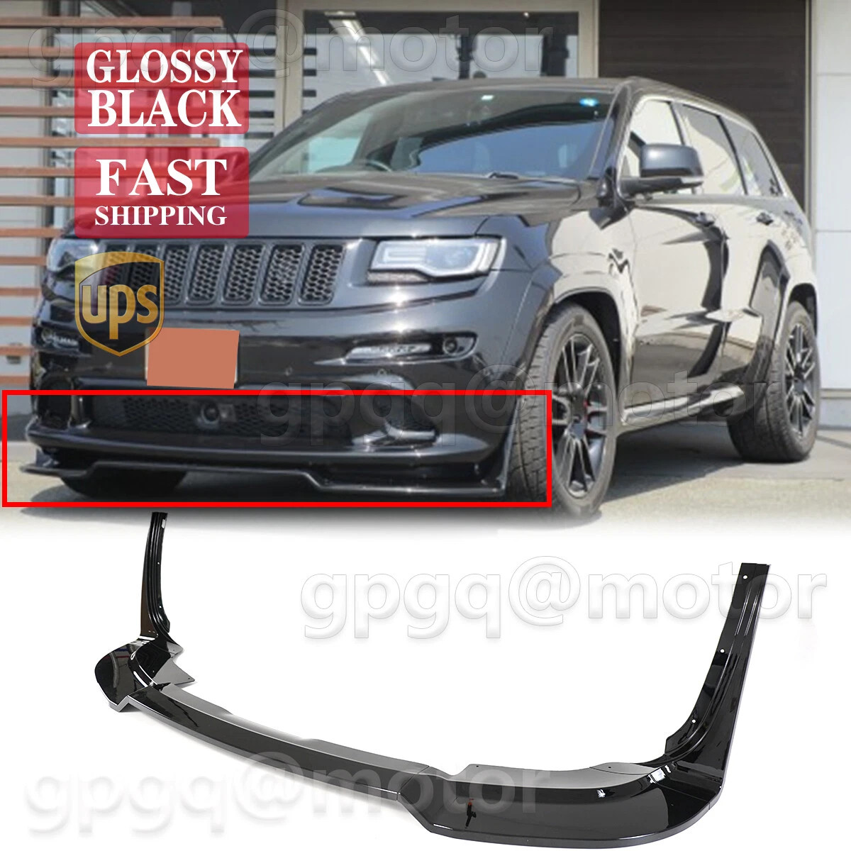 For Jeep Grand Cherokee SRT/SRT8 12-16 V2 Gloss Black Front Bumper Lip W/Winglet