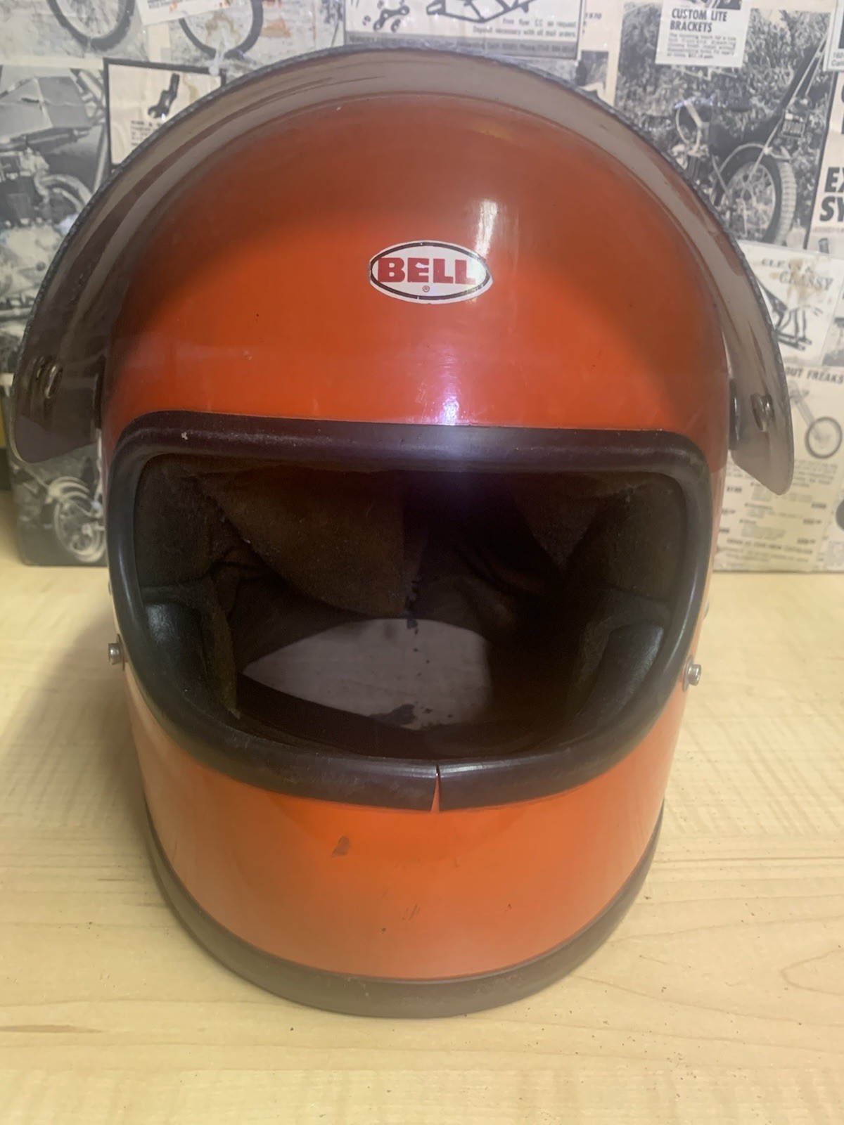 Vintage 1970's Orange Bell Toptex full face Star helmet sz. 7 1/2 ROUGH INTERIOR