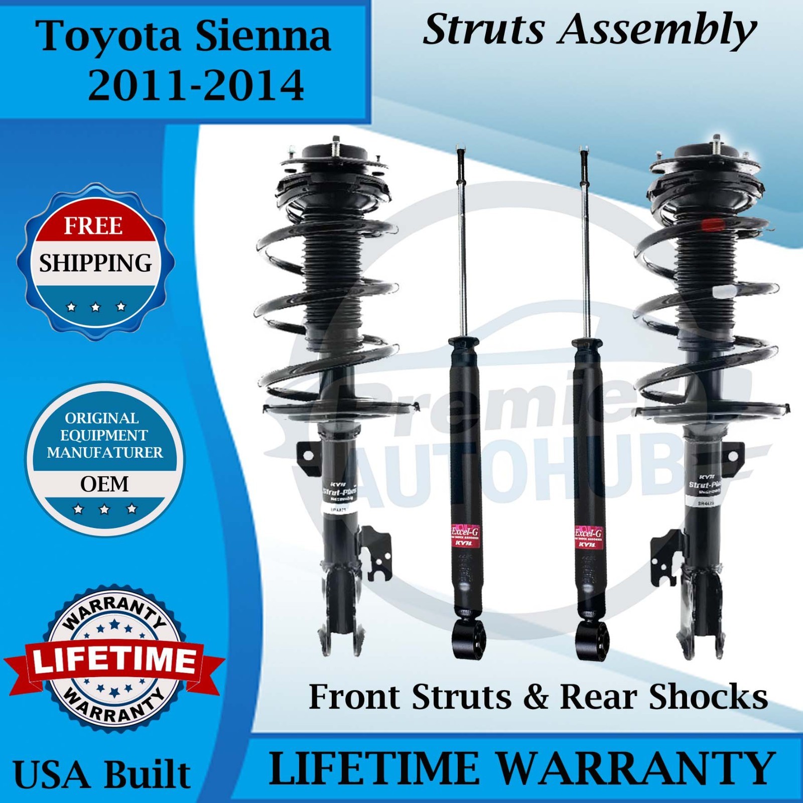 KYB OEM Front Struts & Rear Shocks For 2011-2014 Toyota Sienna Lifetime Warranty